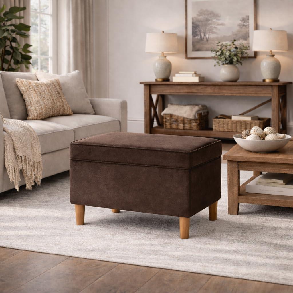 imageHomepop Home Decor Medium Square Storage Ottoman with Hinged Lid Ottoman with Storage for Living Room amp Bedroom TealChocolate Brown Velvet
