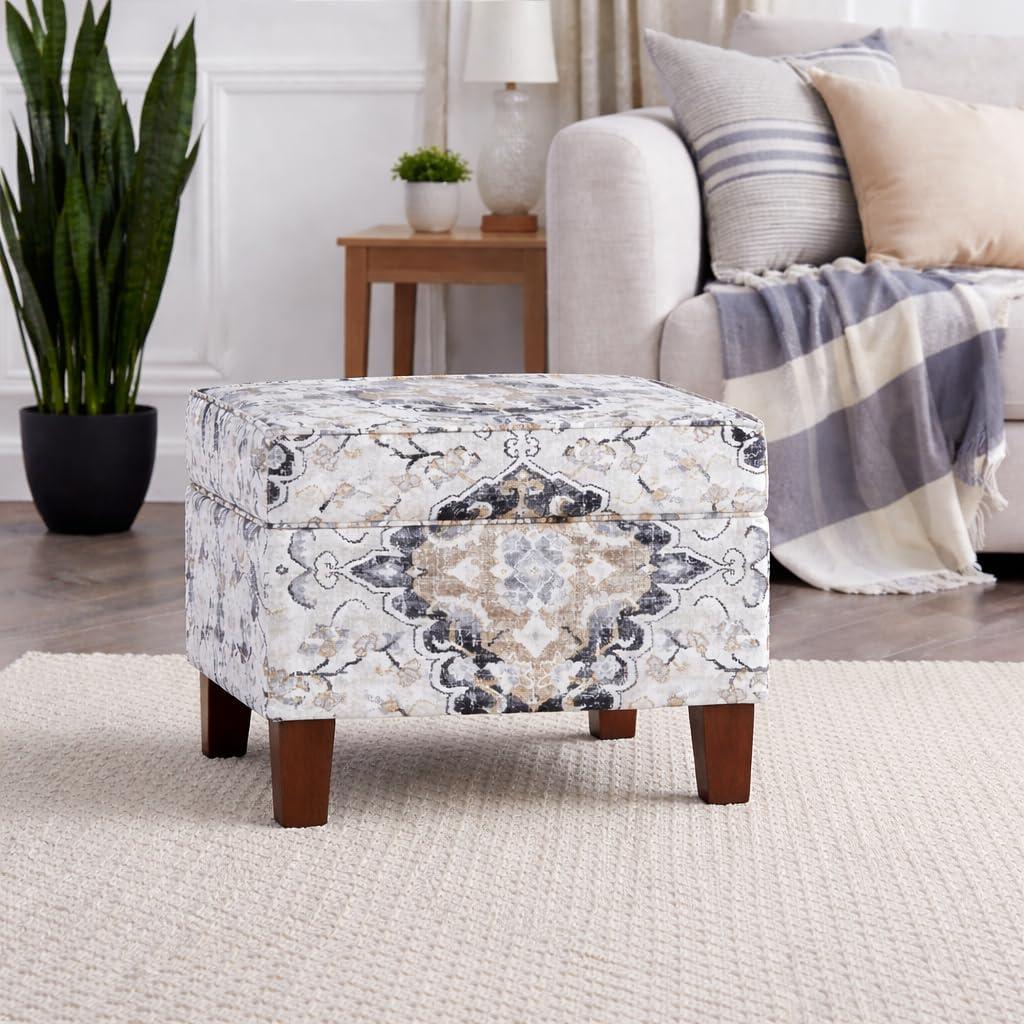 imageHomepop Home Decor Upholstered MediumRectangular Storage Ottoman Hinged Lid Ottoman with Storage for Living Room amp Bedroom Tan LinenAntiqued Ebony Cream