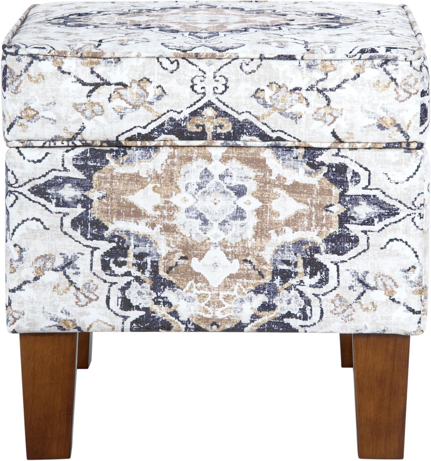 imageHomepop Home Decor Upholstered MediumRectangular Storage Ottoman Hinged Lid Ottoman with Storage for Living Room amp Bedroom Tan LinenAntiqued Ebony Cream