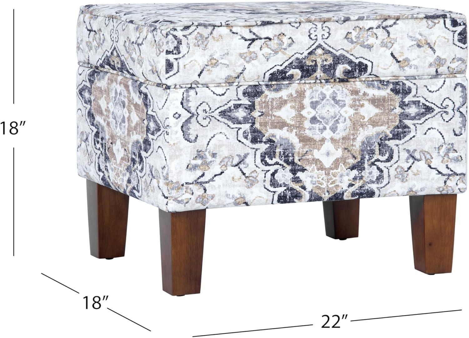 imageHomepop Home Decor Upholstered MediumRectangular Storage Ottoman Hinged Lid Ottoman with Storage for Living Room amp Bedroom Tan LinenAntiqued Ebony Cream