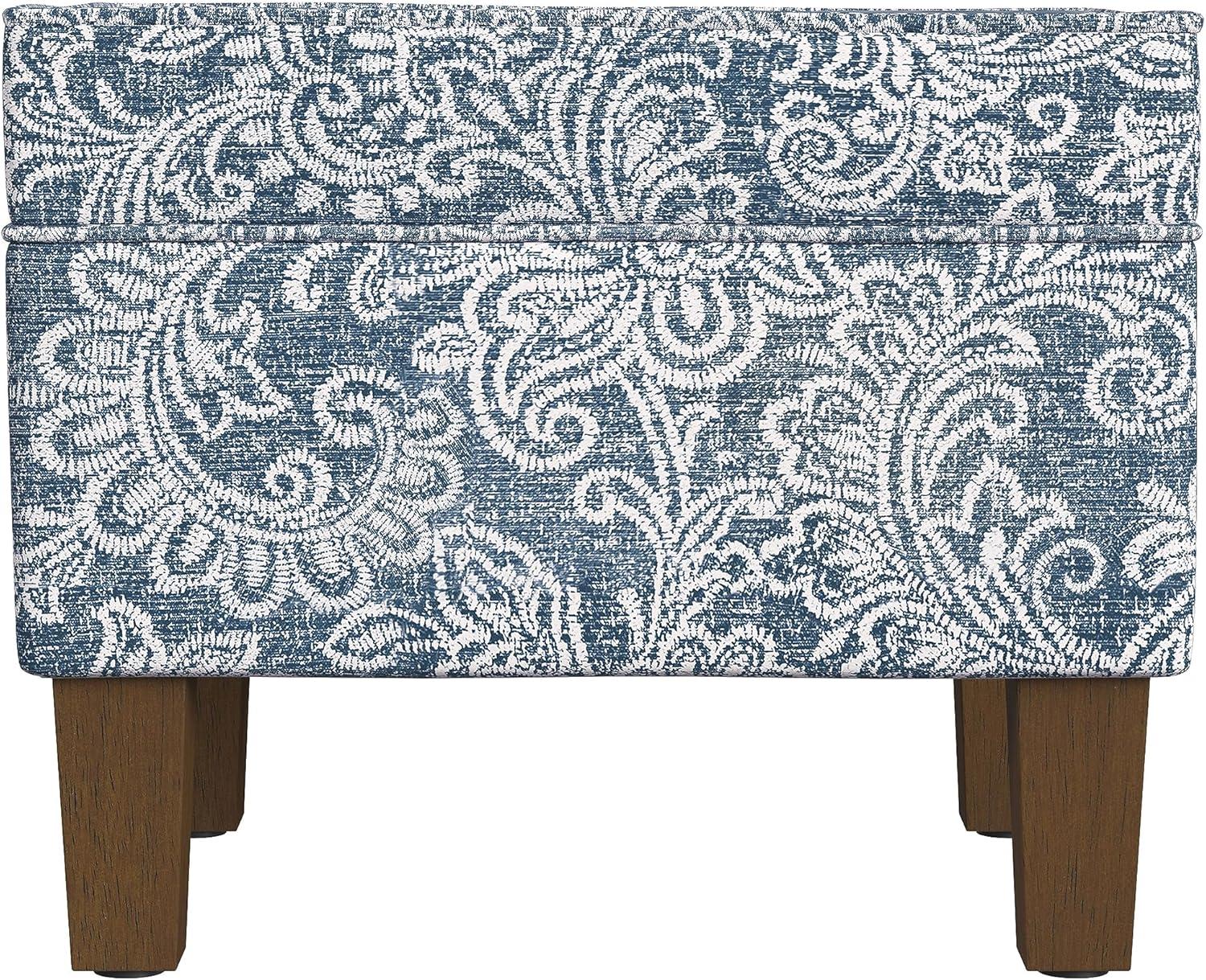 imageHomepop Home Decor Upholstered MediumRectangular Storage Ottoman Hinged Lid Ottoman with Storage for Living Room amp Bedroom Tan LinenBlue Denim Jacobean Print