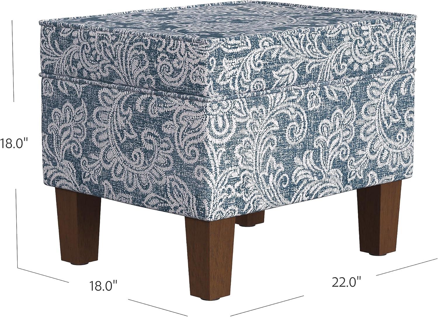 imageHomepop Home Decor Upholstered MediumRectangular Storage Ottoman Hinged Lid Ottoman with Storage for Living Room amp Bedroom Tan LinenBlue Denim Jacobean Print