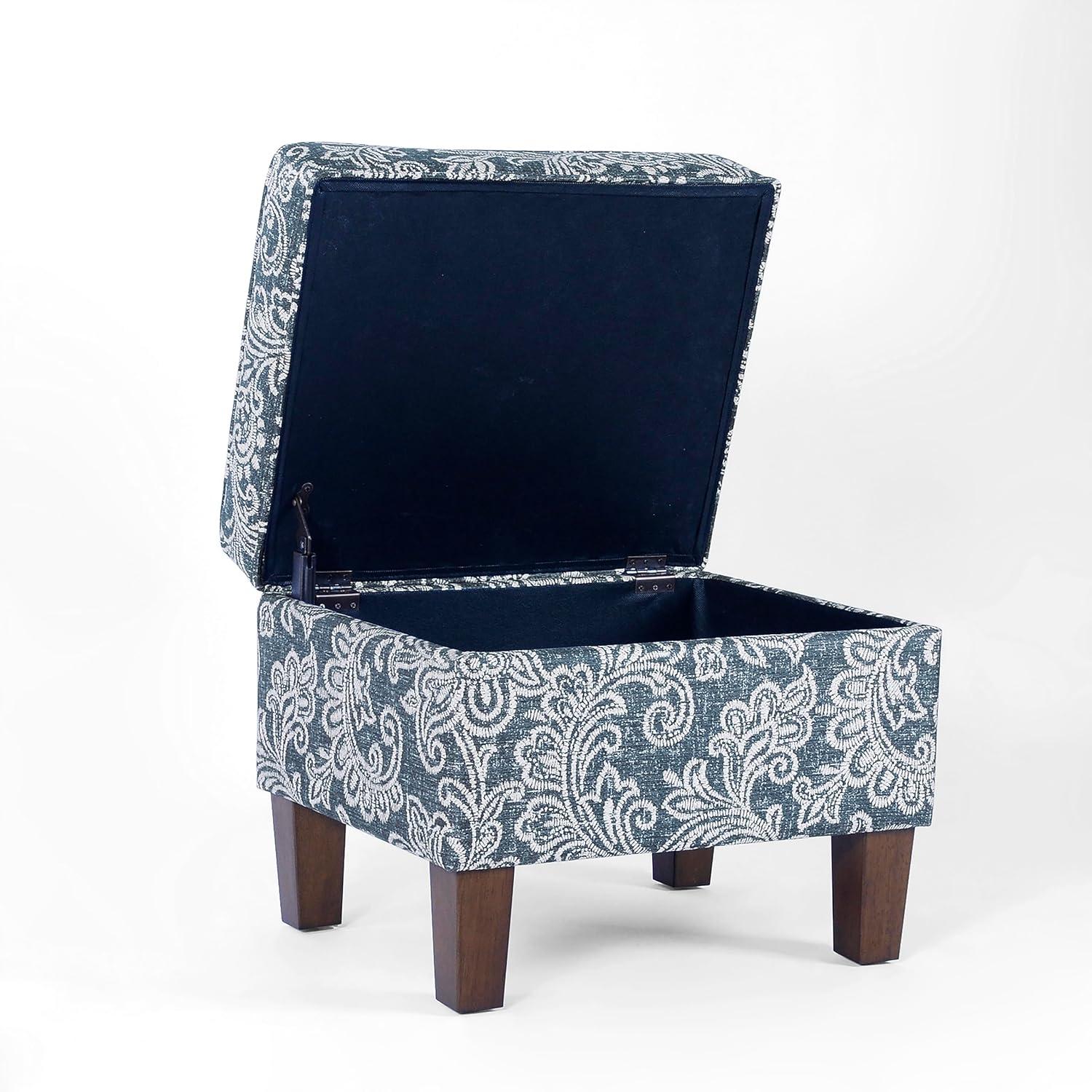 imageHomepop Home Decor Upholstered MediumRectangular Storage Ottoman Hinged Lid Ottoman with Storage for Living Room amp Bedroom Tan LinenBlue Denim Jacobean Print