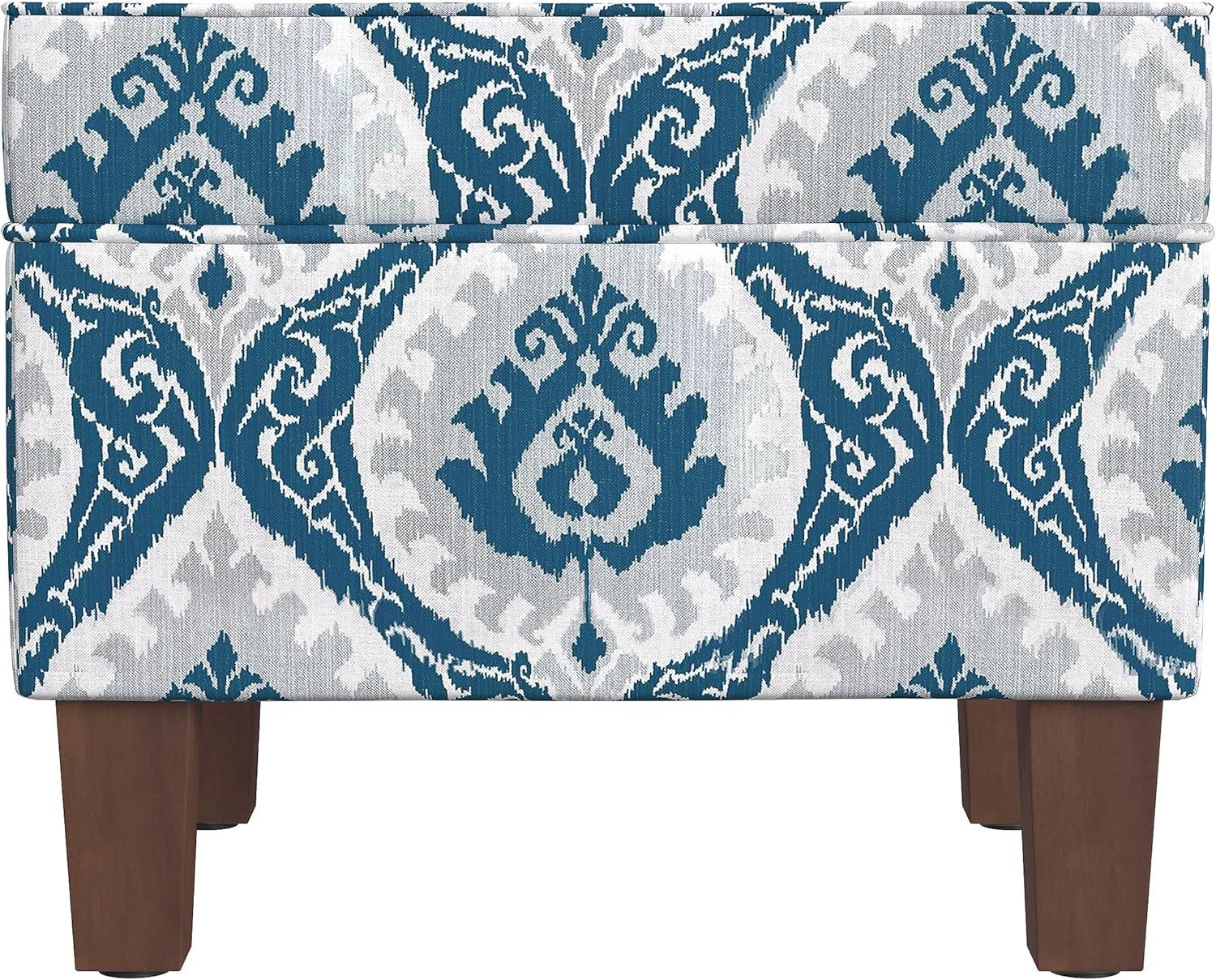 imageHomepop Home Decor Upholstered MediumRectangular Storage Ottoman Hinged Lid Ottoman with Storage for Living Room amp Bedroom Tan LinenBlue Ikat Medallion Print