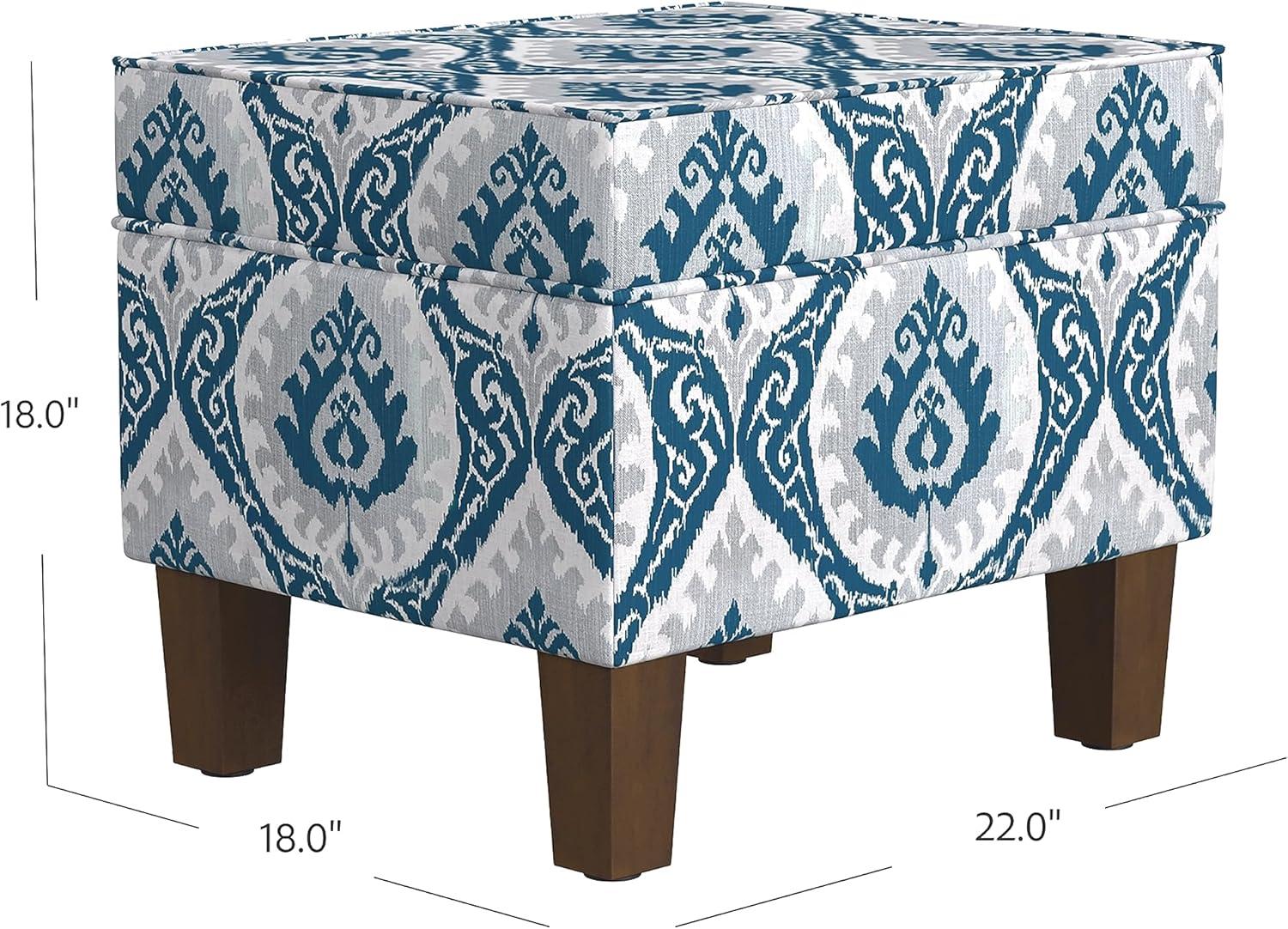 imageHomepop Home Decor Upholstered MediumRectangular Storage Ottoman Hinged Lid Ottoman with Storage for Living Room amp Bedroom Tan LinenBlue Ikat Medallion Print