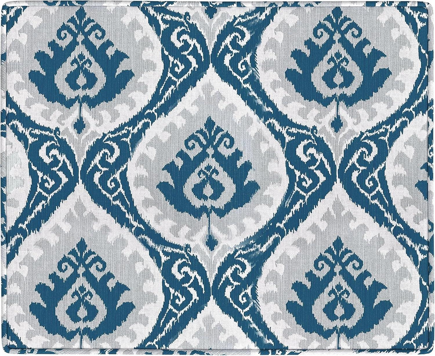 imageHomepop Home Decor Upholstered MediumRectangular Storage Ottoman Hinged Lid Ottoman with Storage for Living Room amp Bedroom Tan LinenBlue Ikat Medallion Print