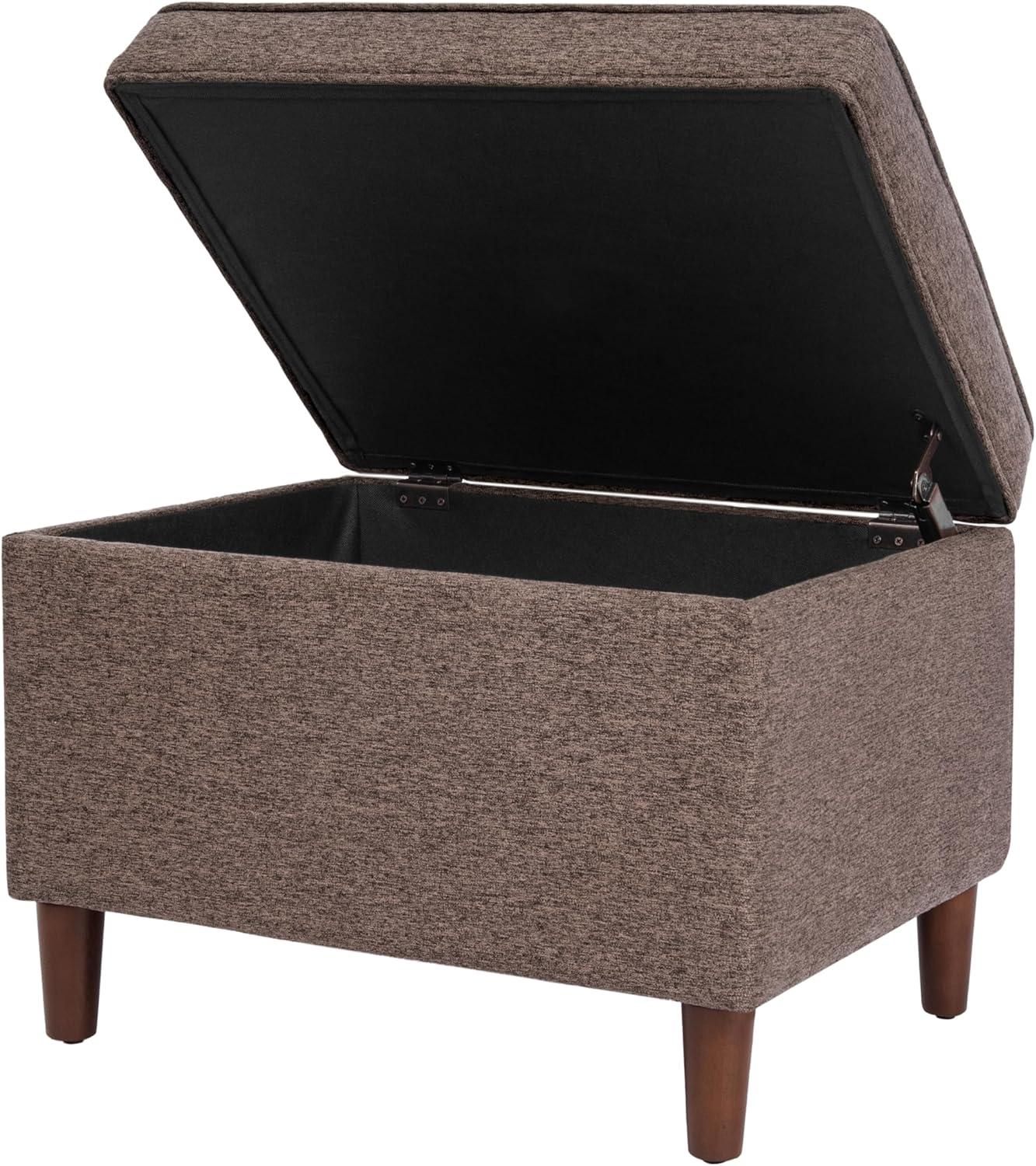 imageHomepop Home Decor Upholstered MediumRectangular Storage Ottoman Hinged Lid Ottoman with Storage for Living Room amp Bedroom Tan LinenBrown
