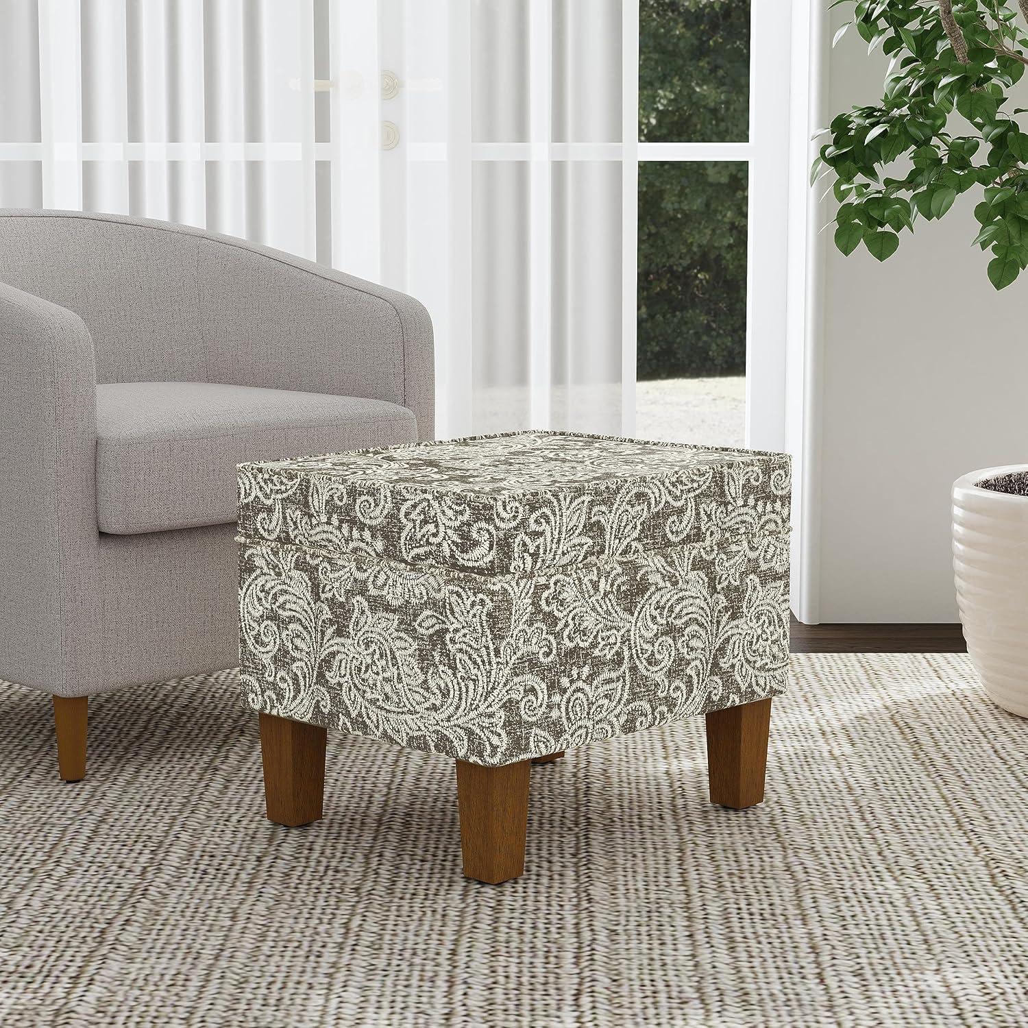 imageHomepop Home Decor Upholstered MediumRectangular Storage Ottoman Hinged Lid Ottoman with Storage for Living Room amp Bedroom Tan LinenBrown Jacobean Print