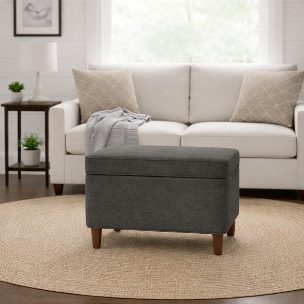 imageHomepop Home Decor Upholstered MediumRectangular Storage Ottoman Hinged Lid Ottoman with Storage for Living Room amp Bedroom Tan LinenGary