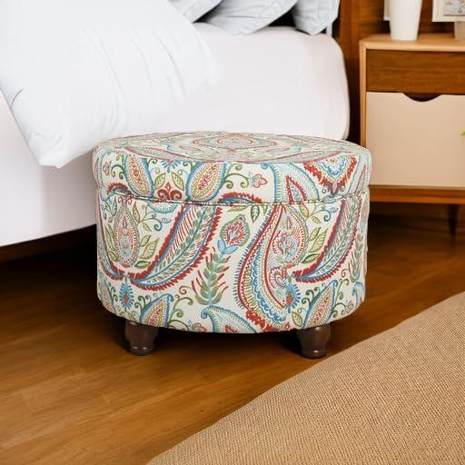 imageHomepop Home Decor Upholstered Round Storage Ottoman Ottoman with Storage for Living Room amp Bedroom Bold Paisley Large