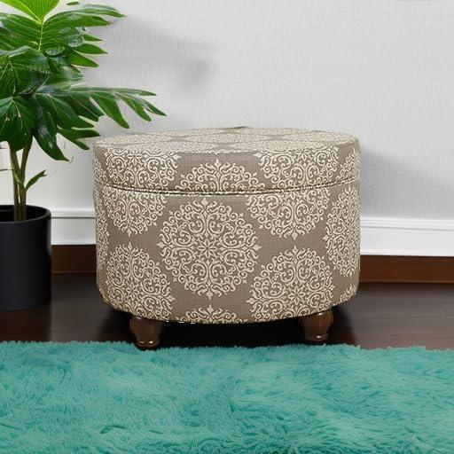 imageHomepop Home Decor Upholstered Round Storage Ottoman Ottoman with Storage for Living Room amp Bedroom Brown Medallion LargeBrown