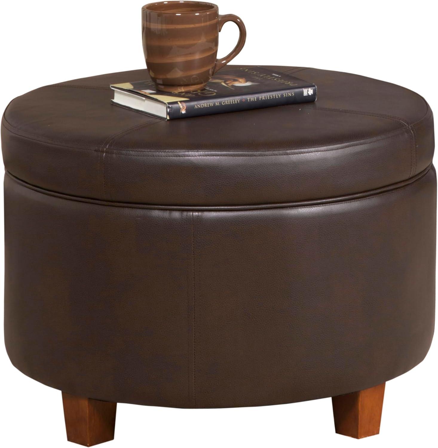 imageHomepop Home Decor Upholstered Round Storage Ottoman Ottoman with Storage for Living Room amp Bedroom Brown Medallion LargeBrown Faux Leather