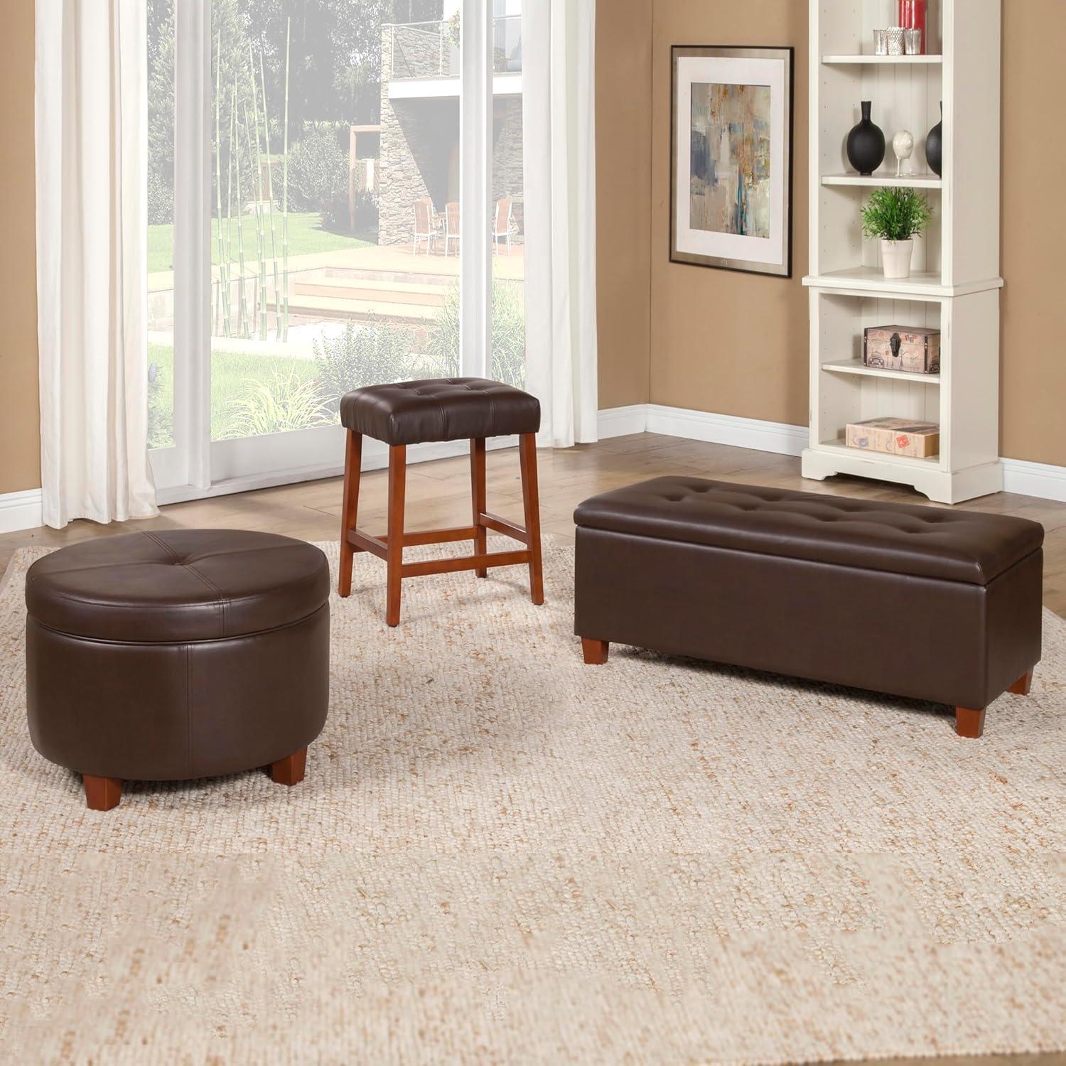 imageHomepop Home Decor Upholstered Round Storage Ottoman Ottoman with Storage for Living Room amp Bedroom Brown Medallion LargeBrown Faux Leather