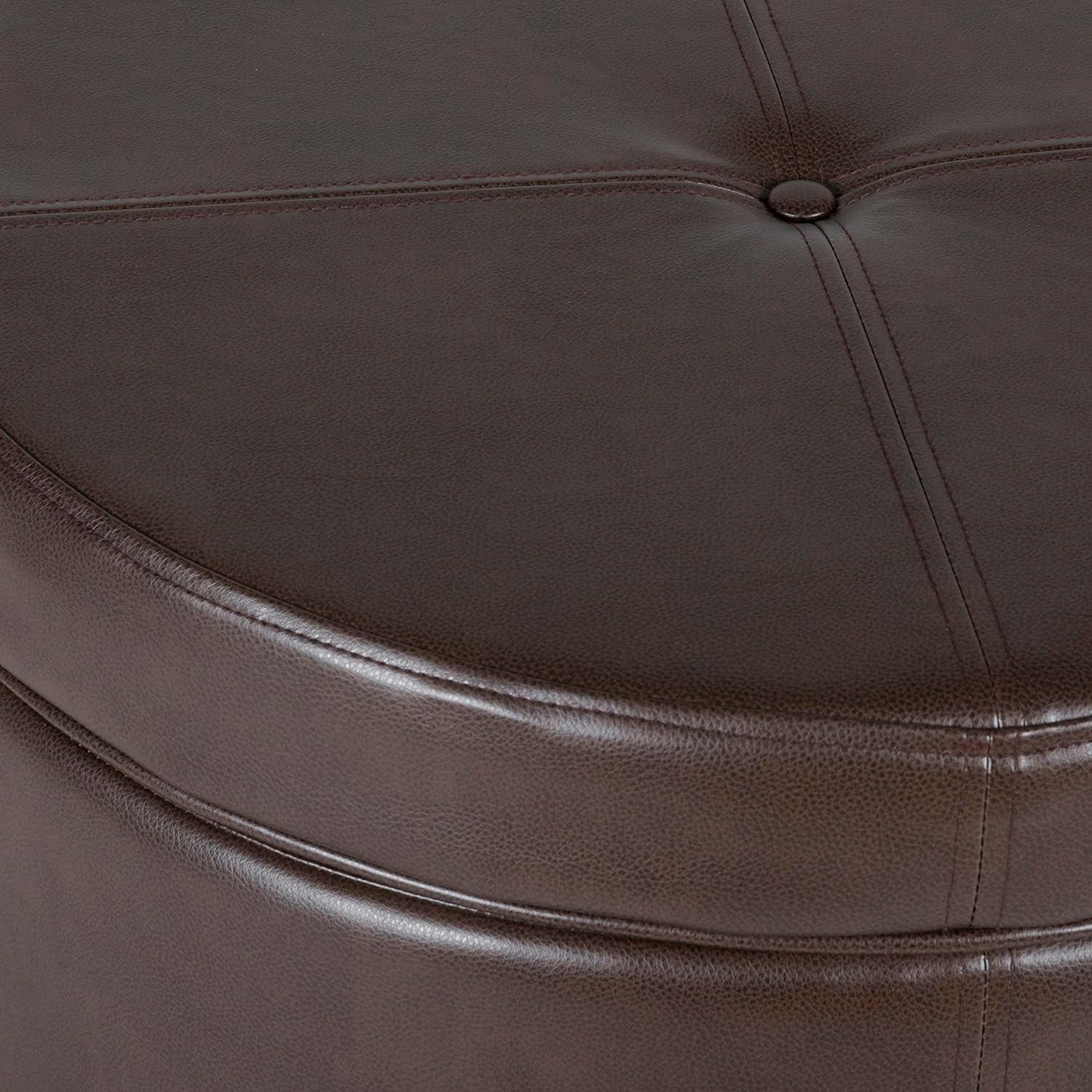 imageHomepop Home Decor Upholstered Round Storage Ottoman Ottoman with Storage for Living Room amp Bedroom Brown Medallion LargeBrown Faux Leather