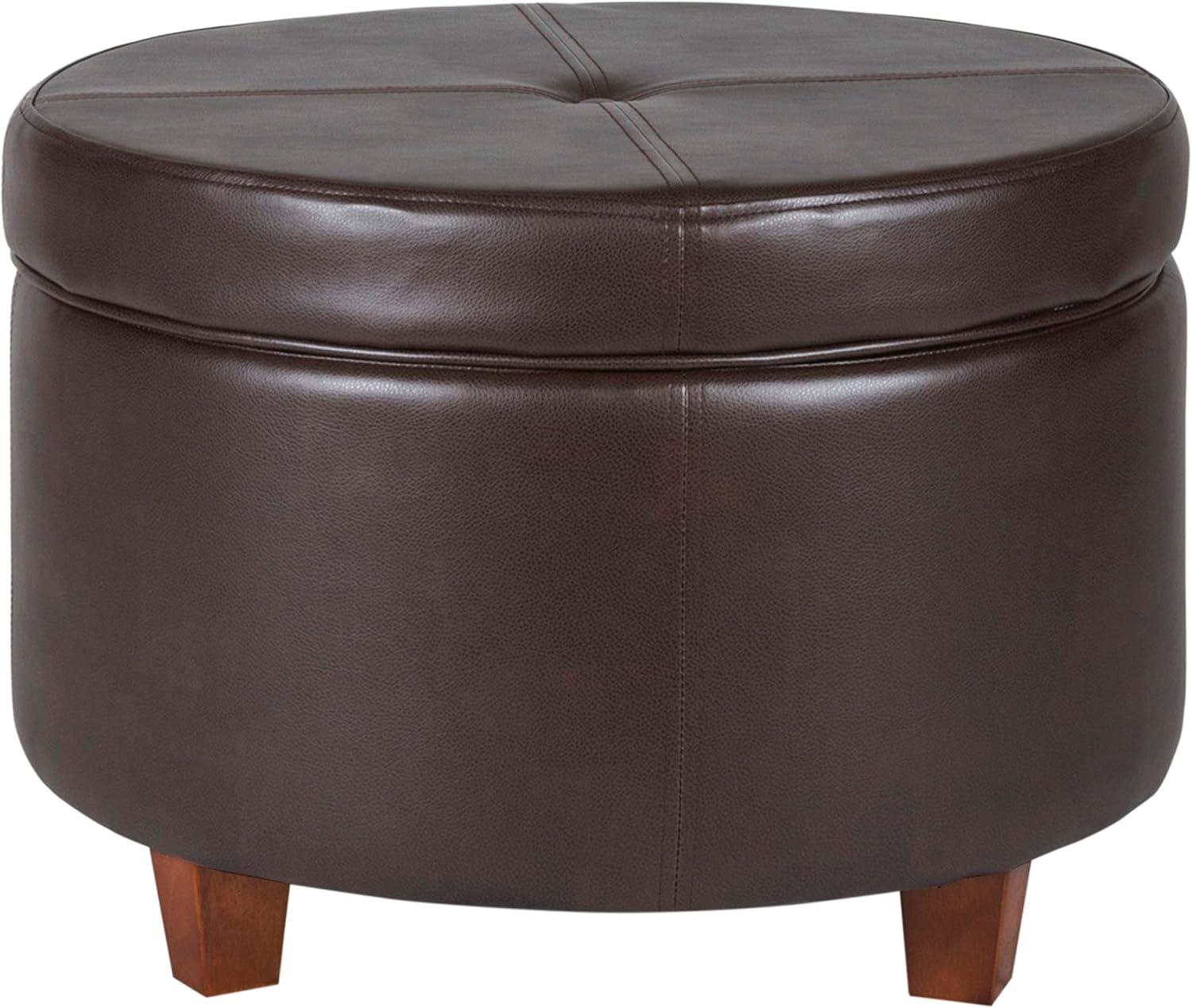 imageHomepop Home Decor Upholstered Round Storage Ottoman Ottoman with Storage for Living Room amp Bedroom Brown Medallion LargeBrown Faux Leather