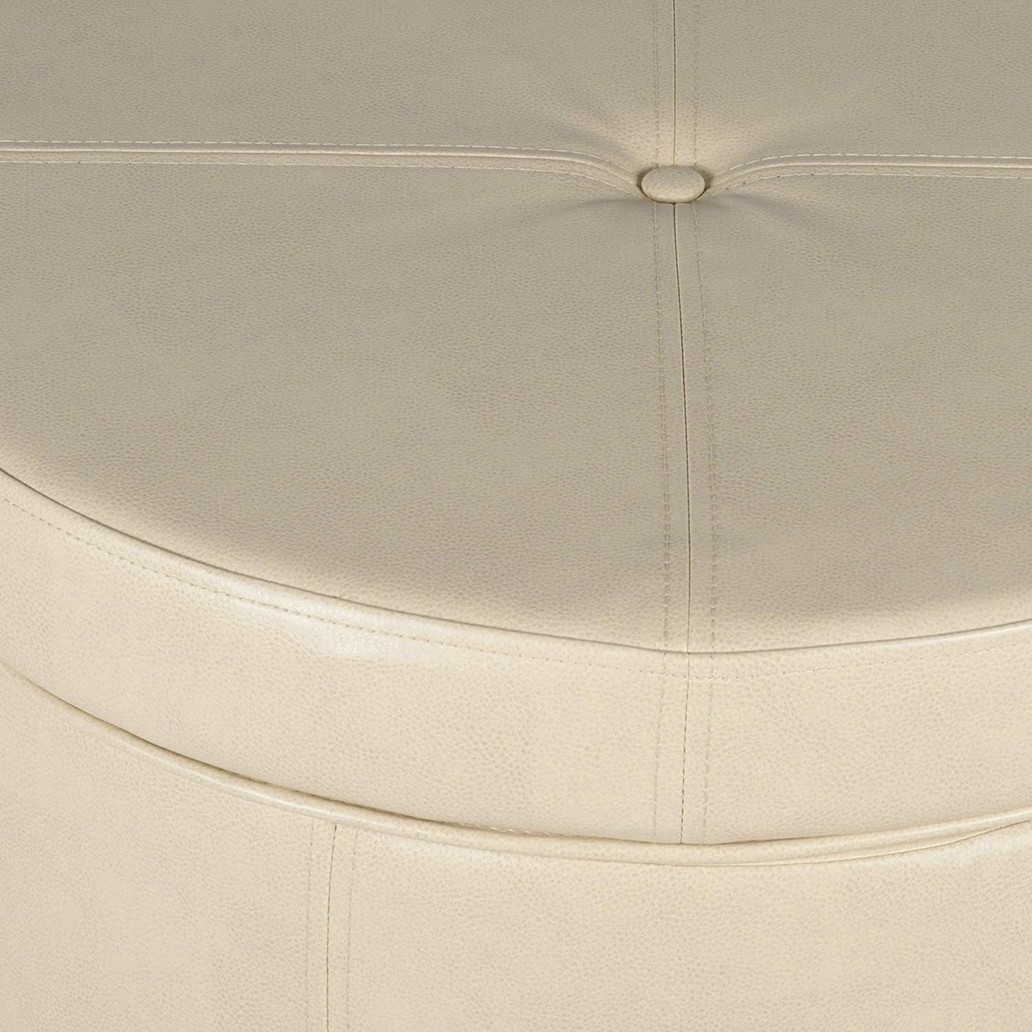 imageHomepop Home Decor Upholstered Round Storage Ottoman Ottoman with Storage for Living Room amp Bedroom Brown Medallion LargeCream Faux Leather