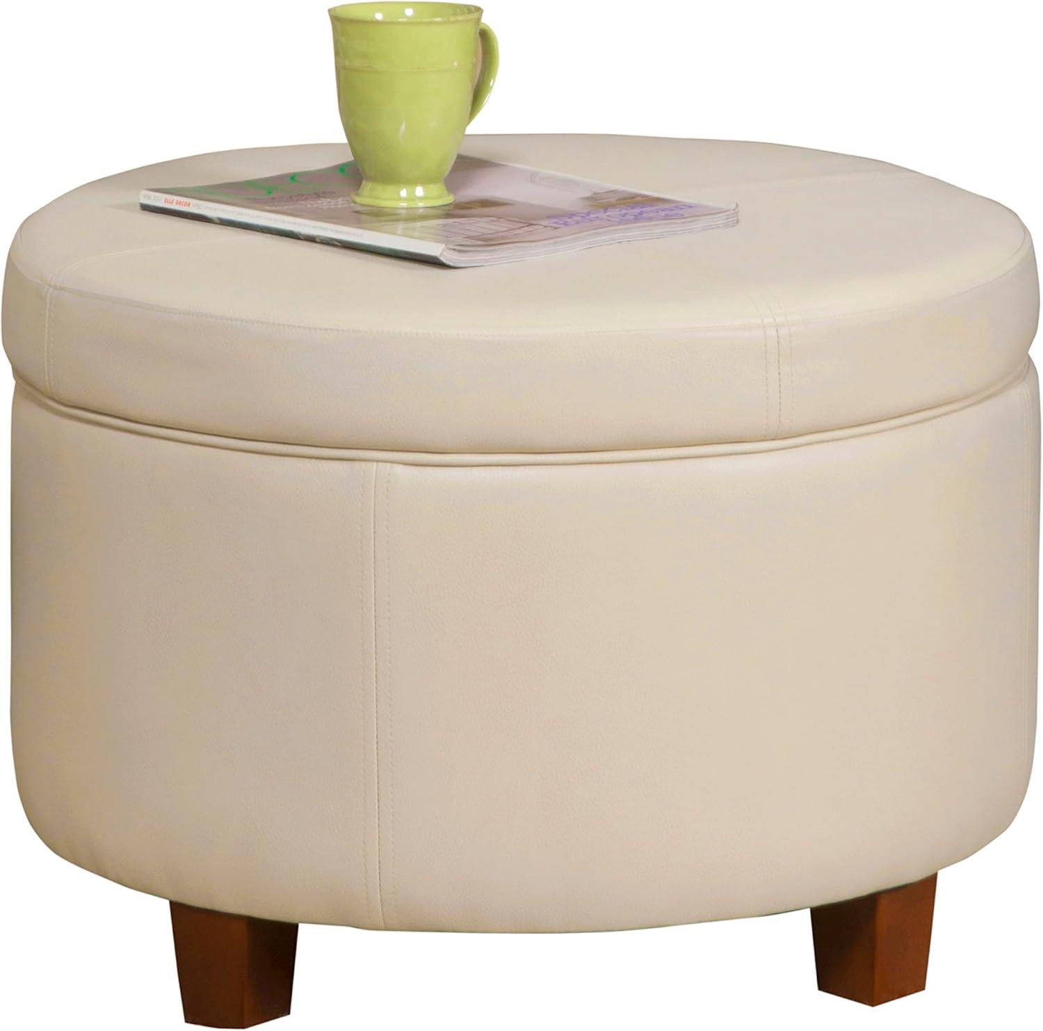 imageHomepop Home Decor Upholstered Round Storage Ottoman Ottoman with Storage for Living Room amp Bedroom Brown Medallion LargeCream Faux Leather