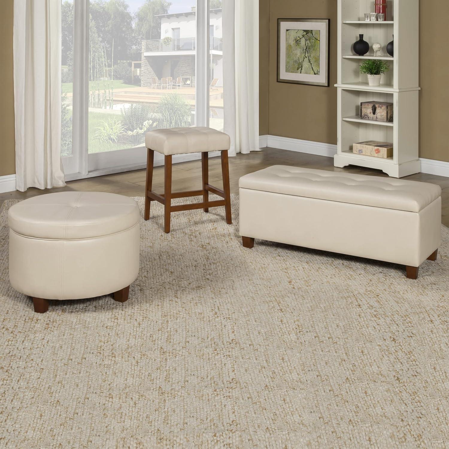 imageHomepop Home Decor Upholstered Round Storage Ottoman Ottoman with Storage for Living Room amp Bedroom Brown Medallion LargeCream Faux Leather
