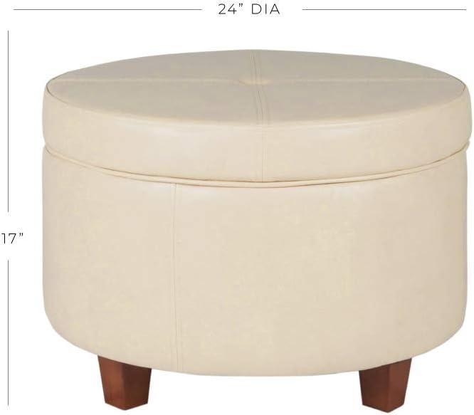 imageHomepop Home Decor Upholstered Round Storage Ottoman Ottoman with Storage for Living Room amp Bedroom Brown Medallion LargeCream Faux Leather