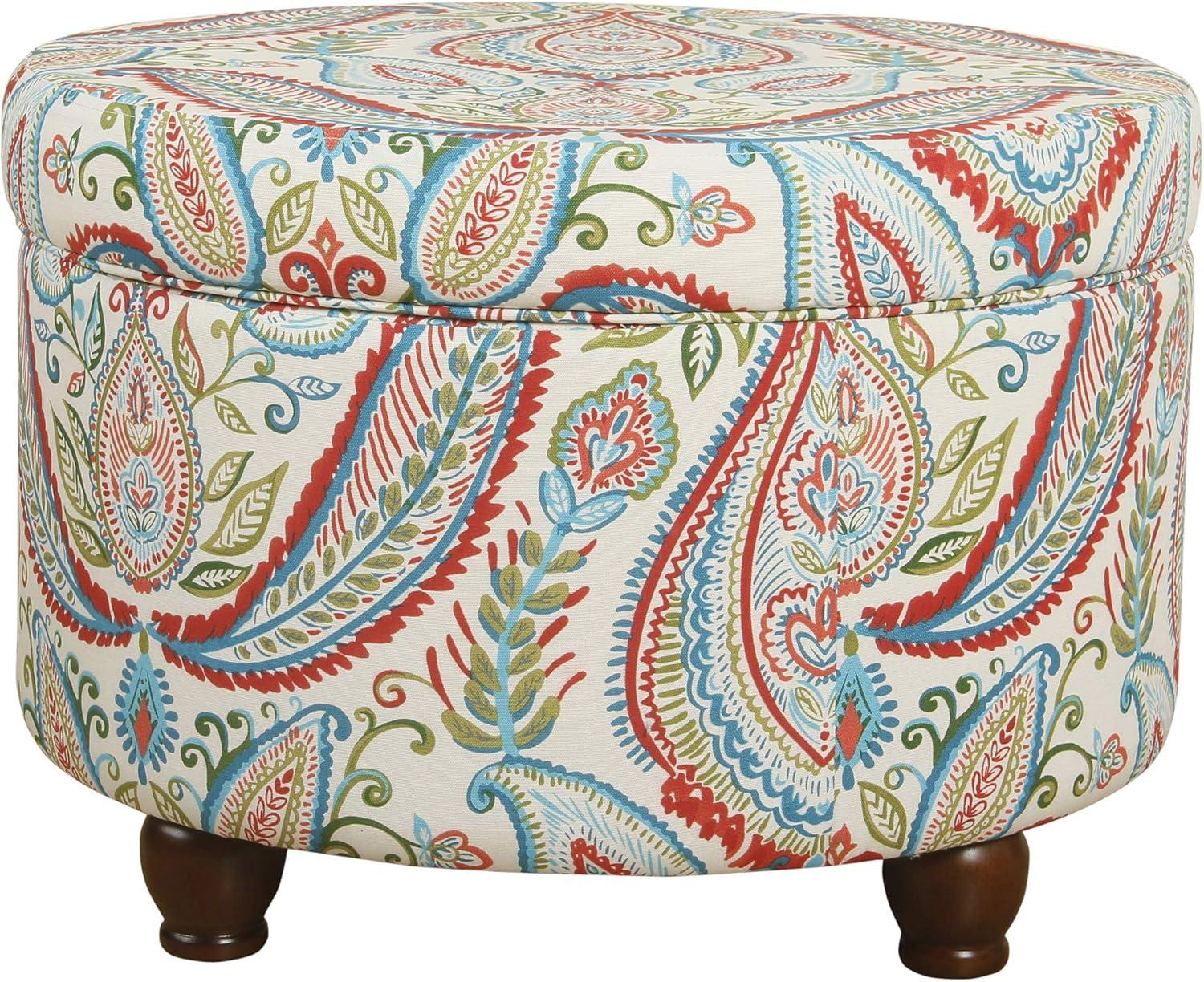 imageHomepop Home Decor Upholstered Round Storage Ottoman Ottoman with Storage for Living Room amp Bedroom Brown Medallion LargeDark Bold Paisley