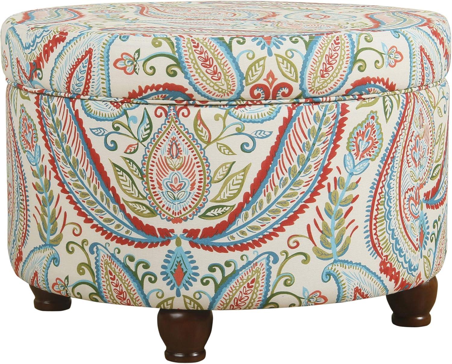 imageHomepop Home Decor Upholstered Round Storage Ottoman Ottoman with Storage for Living Room amp Bedroom Brown Medallion LargeDark Bold Paisley