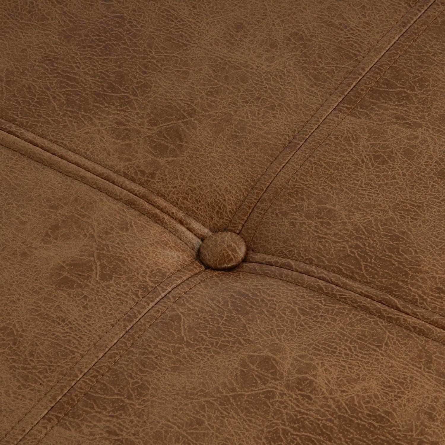 imageHomepop Home Decor Upholstered Round Storage Ottoman Ottoman with Storage for Living Room amp Bedroom Brown Medallion LargeDistressed Brown Faux Leather