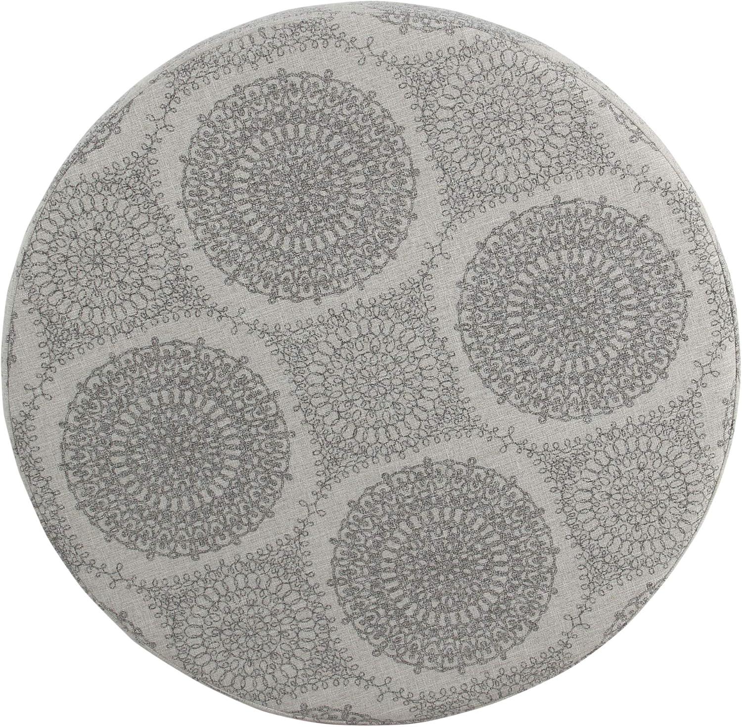 imageHomepop Home Decor Upholstered Round Storage Ottoman Ottoman with Storage for Living Room amp Bedroom Brown Medallion LargeLight Grey Medallion