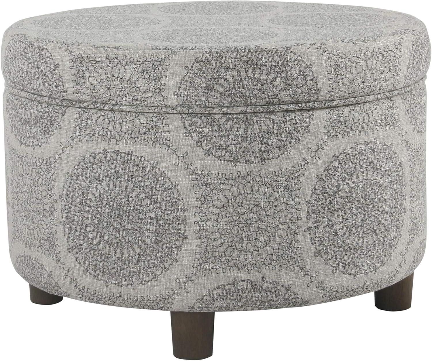 imageHomepop Home Decor Upholstered Round Storage Ottoman Ottoman with Storage for Living Room amp Bedroom Brown Medallion LargeLight Grey Medallion