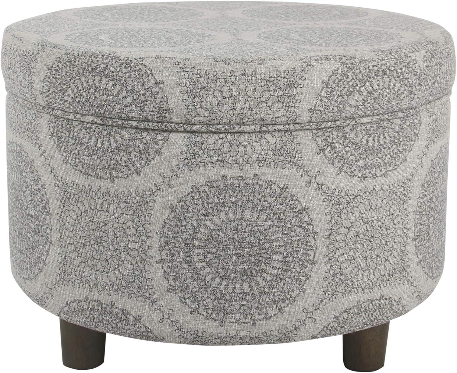 imageHomepop Home Decor Upholstered Round Storage Ottoman Ottoman with Storage for Living Room amp Bedroom Brown Medallion LargeLight Grey Medallion