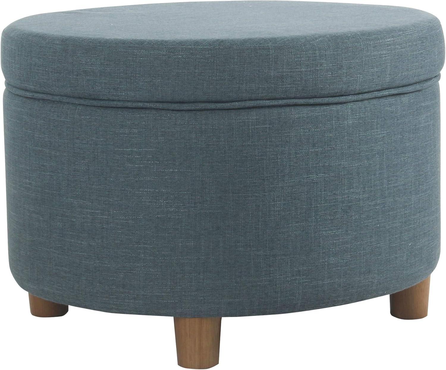 imageHomepop Home Decor Upholstered Round Storage Ottoman Ottoman with Storage for Living Room amp Bedroom Brown Medallion LargeLight Teal Linen
