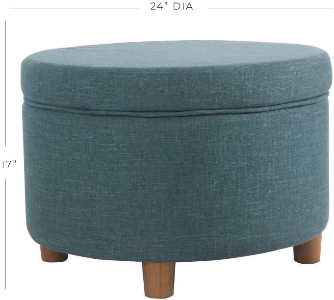 imageHomepop Home Decor Upholstered Round Storage Ottoman Ottoman with Storage for Living Room amp Bedroom Brown Medallion LargeLight Teal Linen