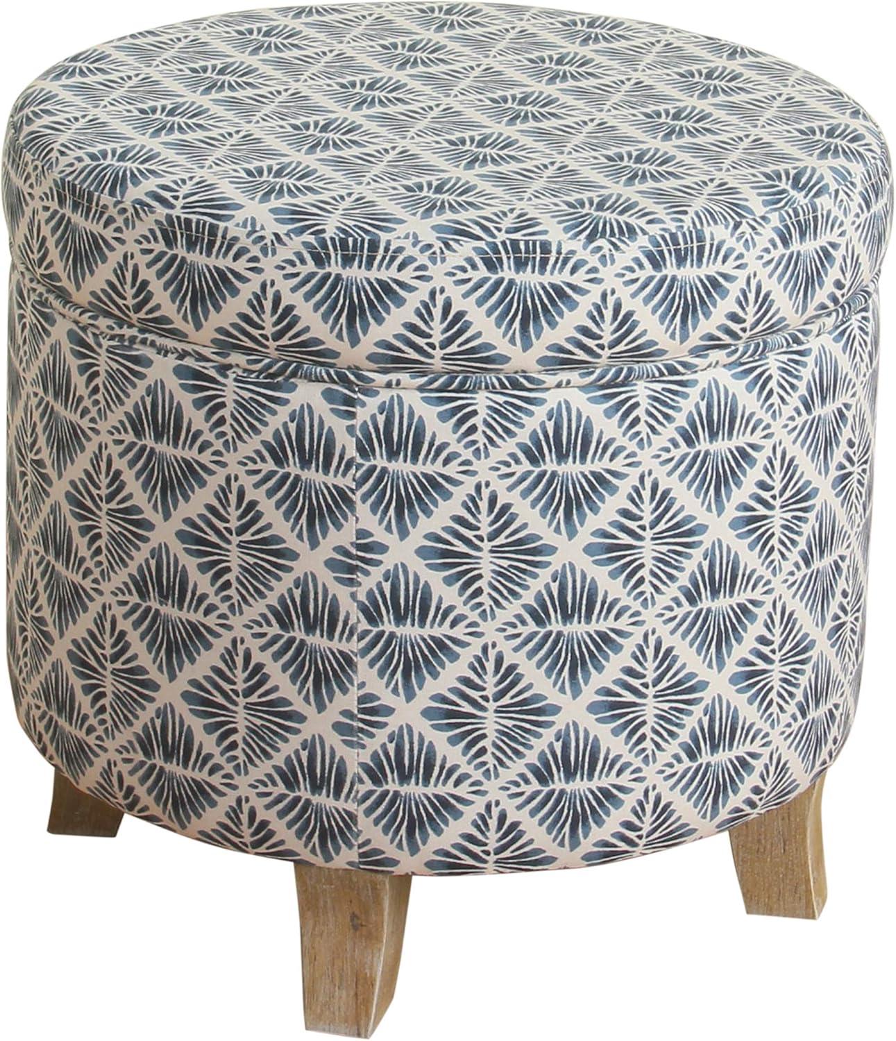 imageHomepop Home Decor Upholstered Round Storage Ottoman Ottoman with Storage for Living Room amp Bedroom with Flared Legs Navy Blue Geometric Pattern LargeSea Salt Blue
