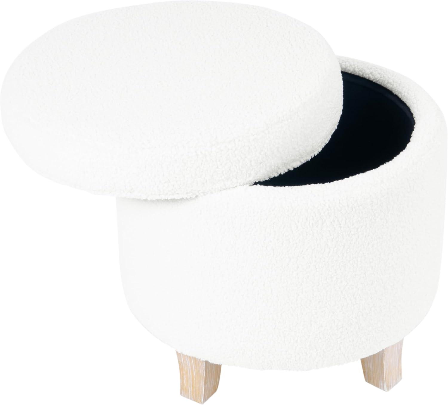 imageHomepop Home Decor Upholstered Round Storage Ottoman Ottoman with Storage for Living Room amp Bedroom with Flared Legs Navy Blue Geometric Pattern LargeLight Cream