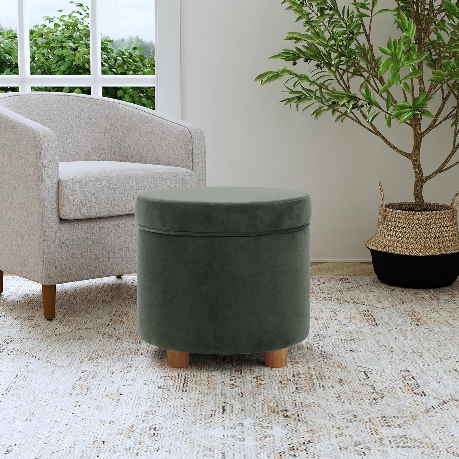 imageHomepop Home Decor Upholstered Round Storage Ottoman Ottoman with Storage for Living Room amp Bedroom with Flared Legs Navy Blue Geometric Pattern LargeLoden Green