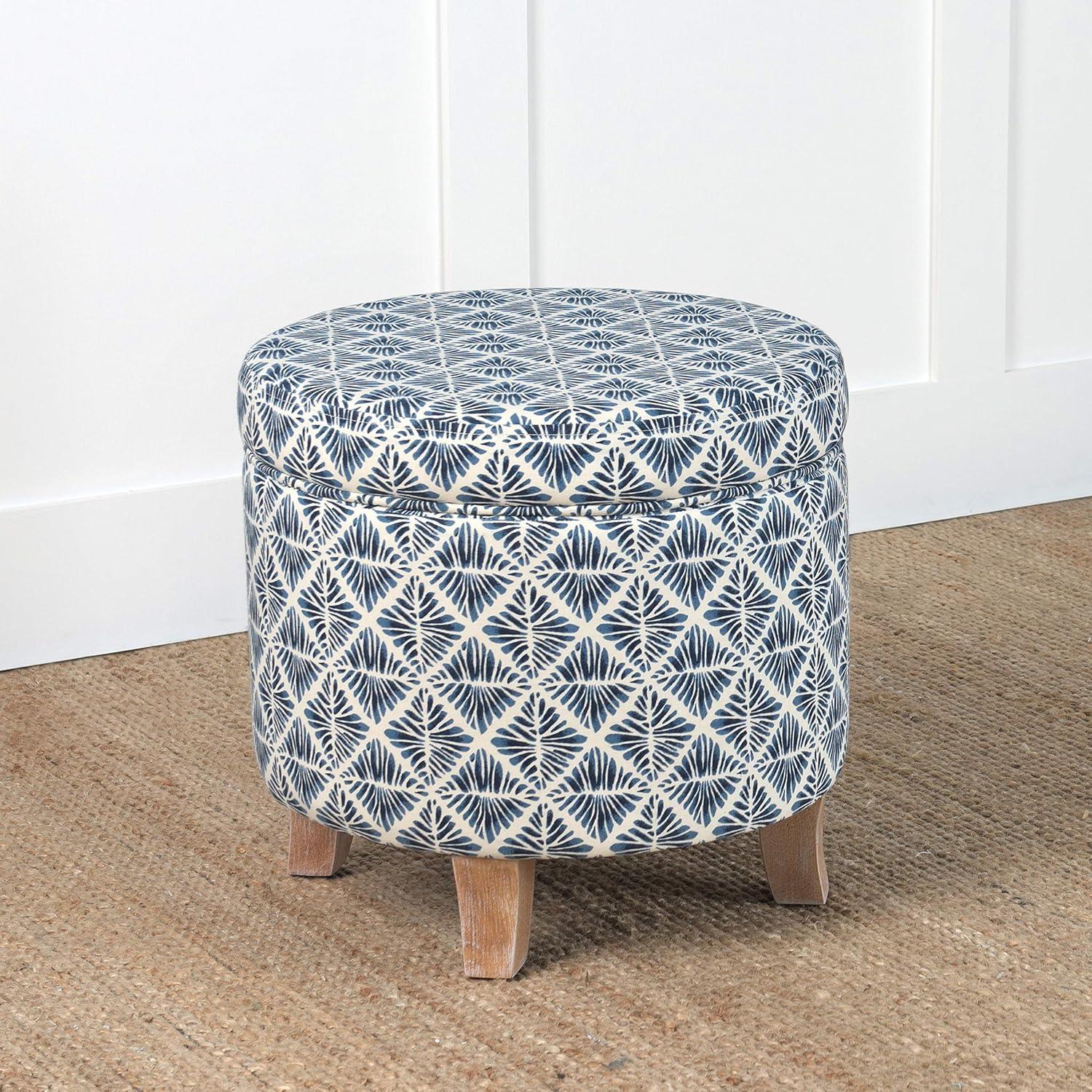 imageHomepop Home Decor Upholstered Round Storage Ottoman Ottoman with Storage for Living Room amp Bedroom with Flared Legs Navy Blue Geometric Pattern LargeBlue