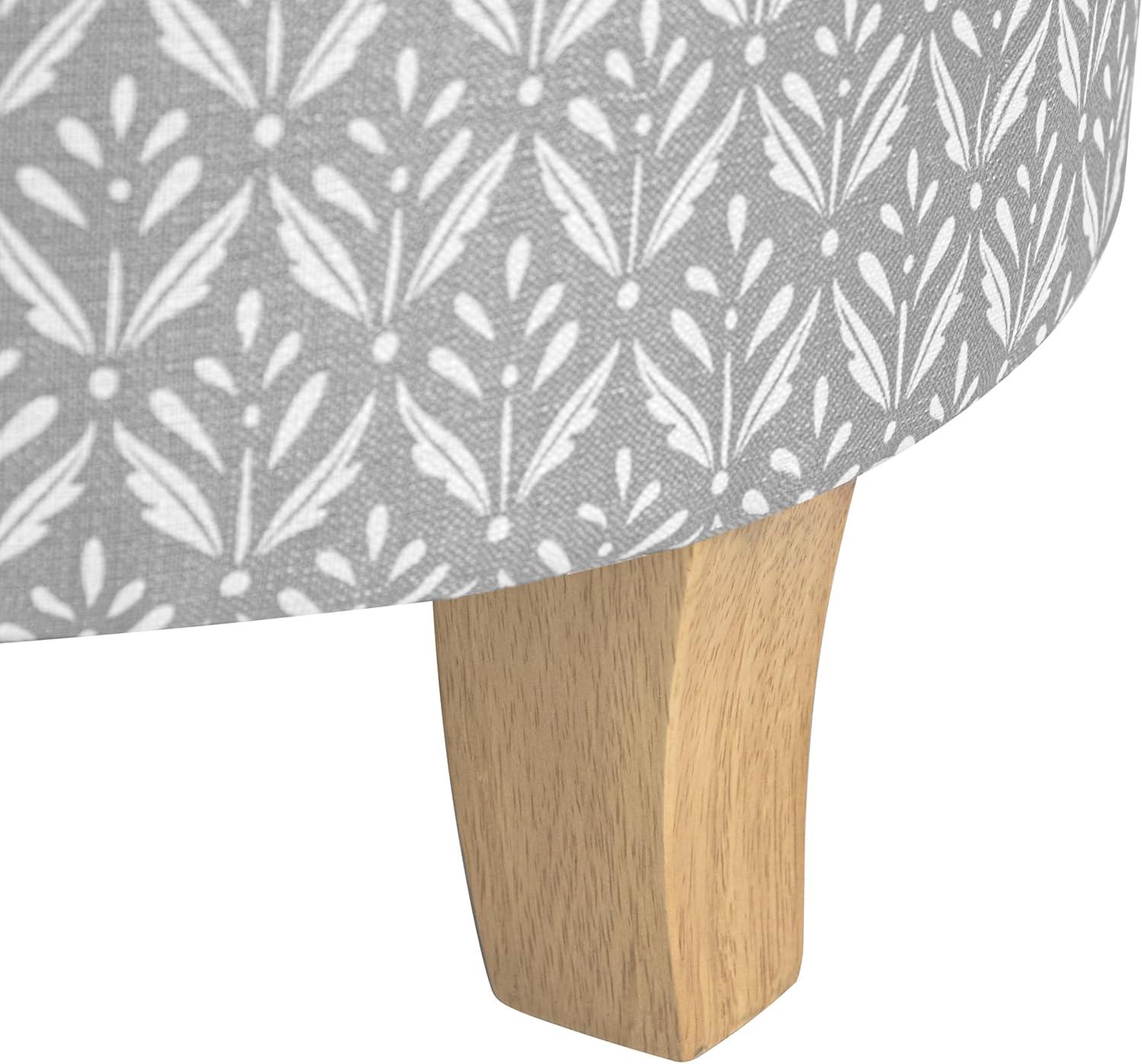 imageHomepop Home Decor Upholstered Round Storage Ottoman Ottoman with Storage for Living Room amp Bedroom with Flared Legs Navy Blue Geometric Pattern LargeLight Grey Print