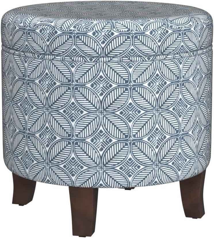 imageHomepop Home Decor Upholstered Round Storage Ottoman Ottoman with Storage for Living Room amp Bedroom with Flared Legs Navy Blue Geometric Pattern LargeBlue Indigo Print