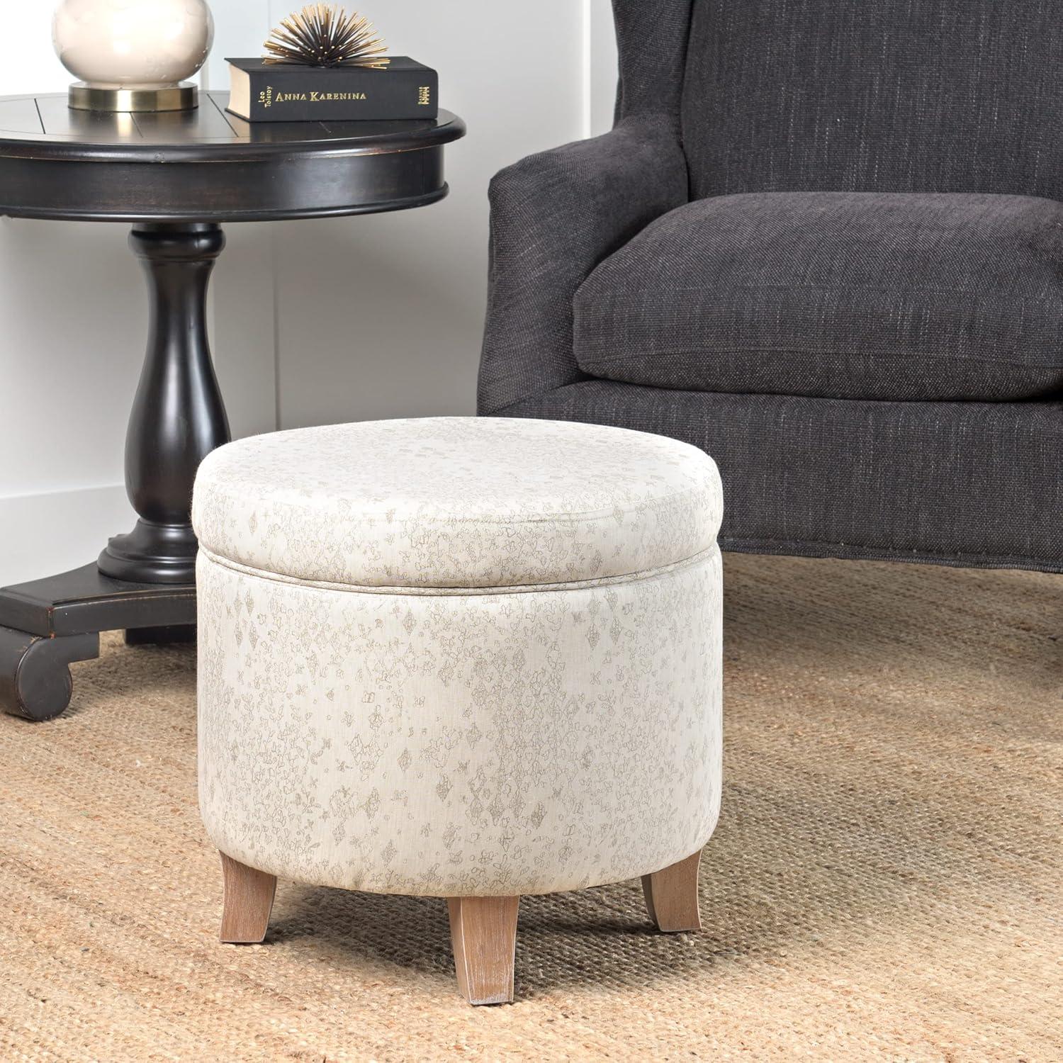 imageHomepop Home Decor Upholstered Round Storage Ottoman Ottoman with Storage for Living Room amp Bedroom with Flared Legs Navy Blue Geometric Pattern LargeLinen