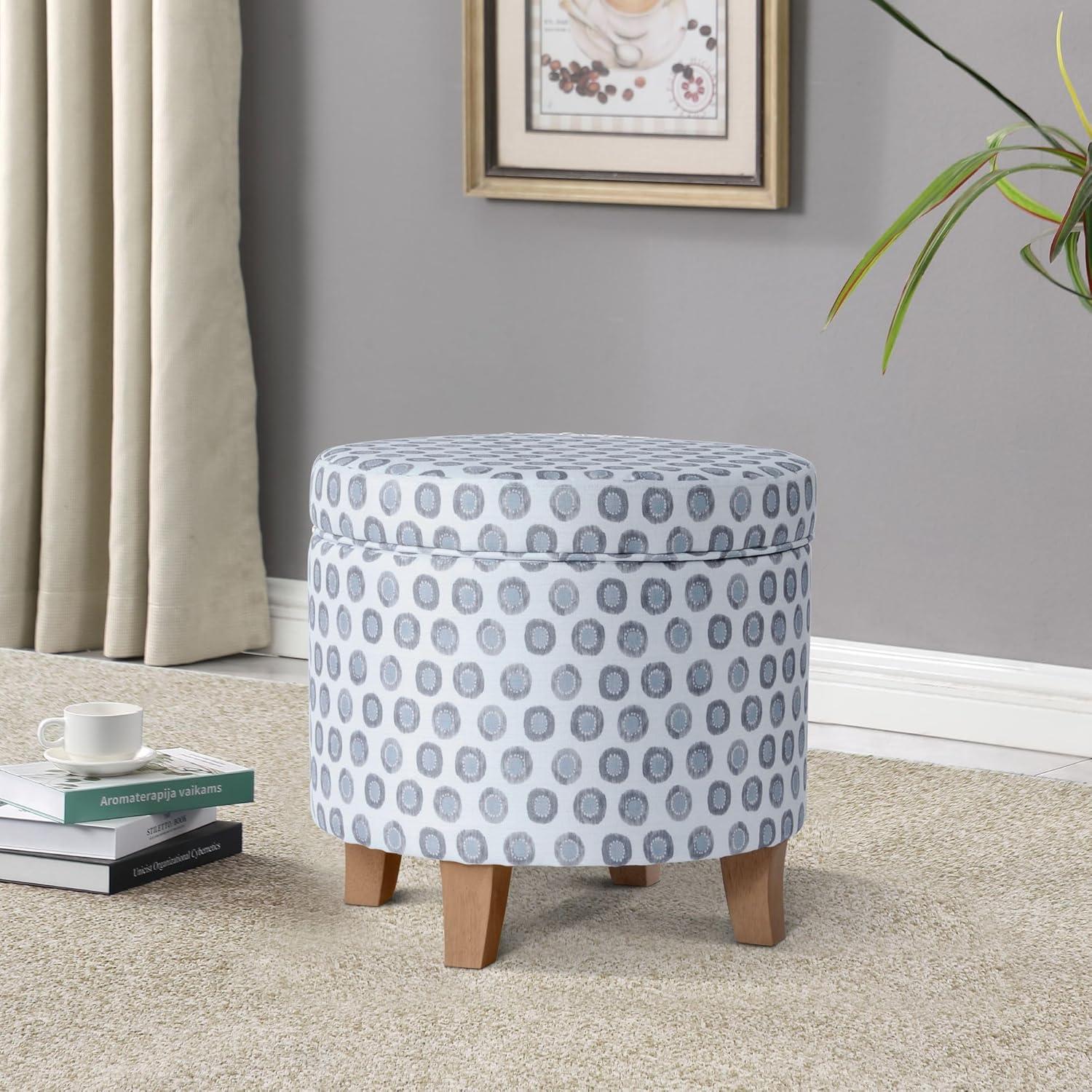 imageHomepop Home Decor Upholstered Round Storage Ottoman Ottoman with Storage for Living Room amp Bedroom with Flared Legs Navy Blue Geometric Pattern LargeSmall Green Medallion Ikat Print