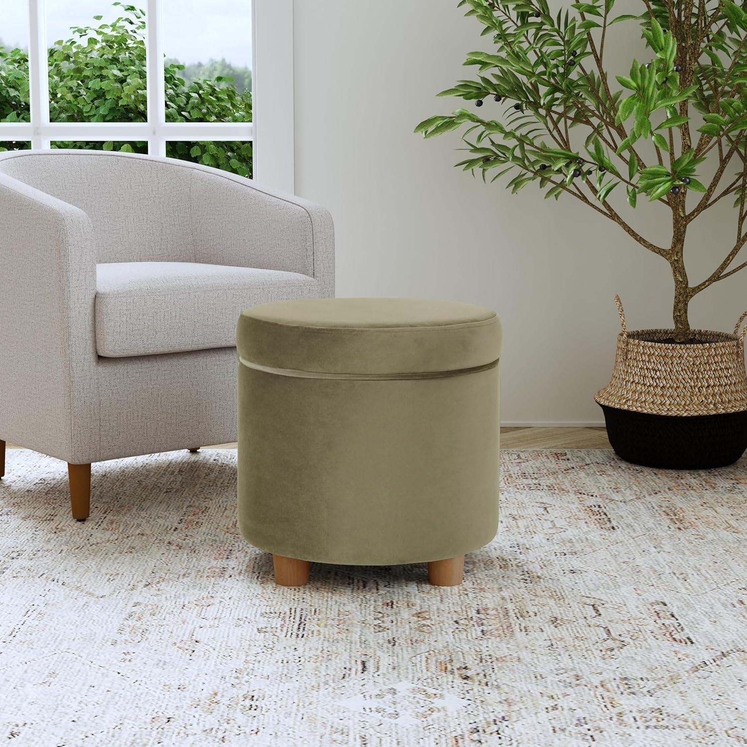 imageHomepop Home Decor Upholstered Round Storage Ottoman Ottoman with Storage for Living Room amp Bedroom with Flared Legs Navy Blue Geometric Pattern LargeLight Sage Green