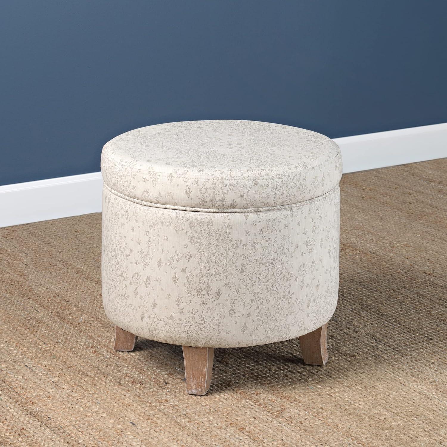 imageHomepop Home Decor Upholstered Round Storage Ottoman Ottoman with Storage for Living Room amp Bedroom with Flared Legs Navy Blue Geometric Pattern LargeLinen