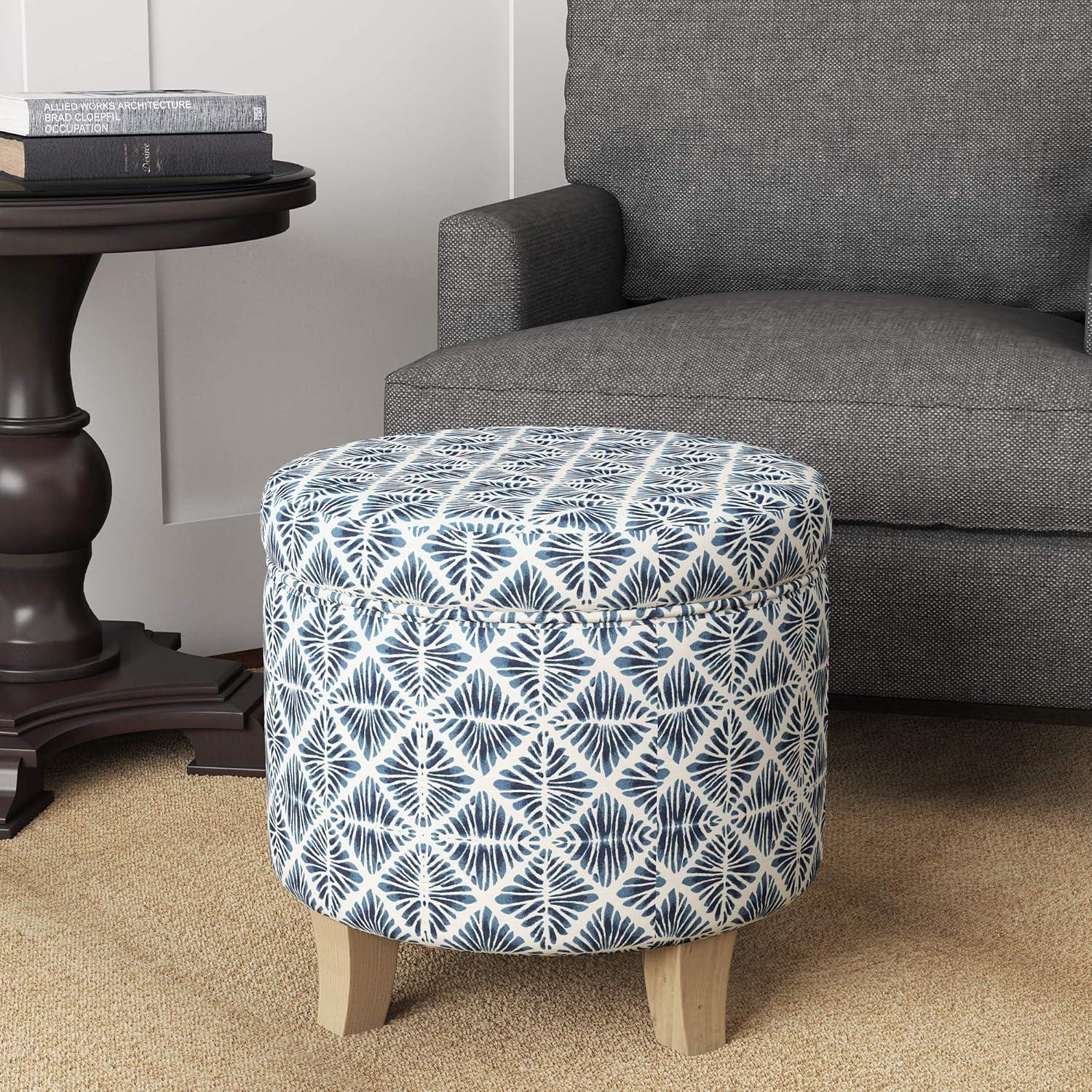 imageHomepop Home Decor Upholstered Round Storage Ottoman Ottoman with Storage for Living Room amp Bedroom with Flared Legs Navy Blue Geometric Pattern LargeBlue