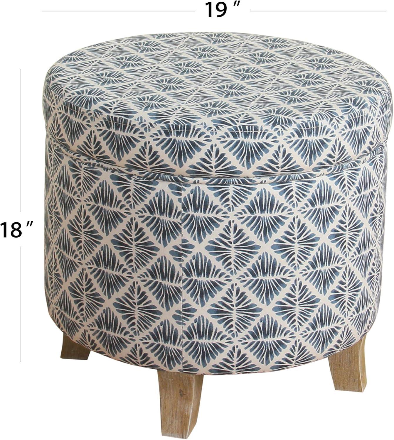 imageHomepop Home Decor Upholstered Round Storage Ottoman with Nailheads Ottoman with Storage for Living Room amp Bedroom Cream WovenBlue