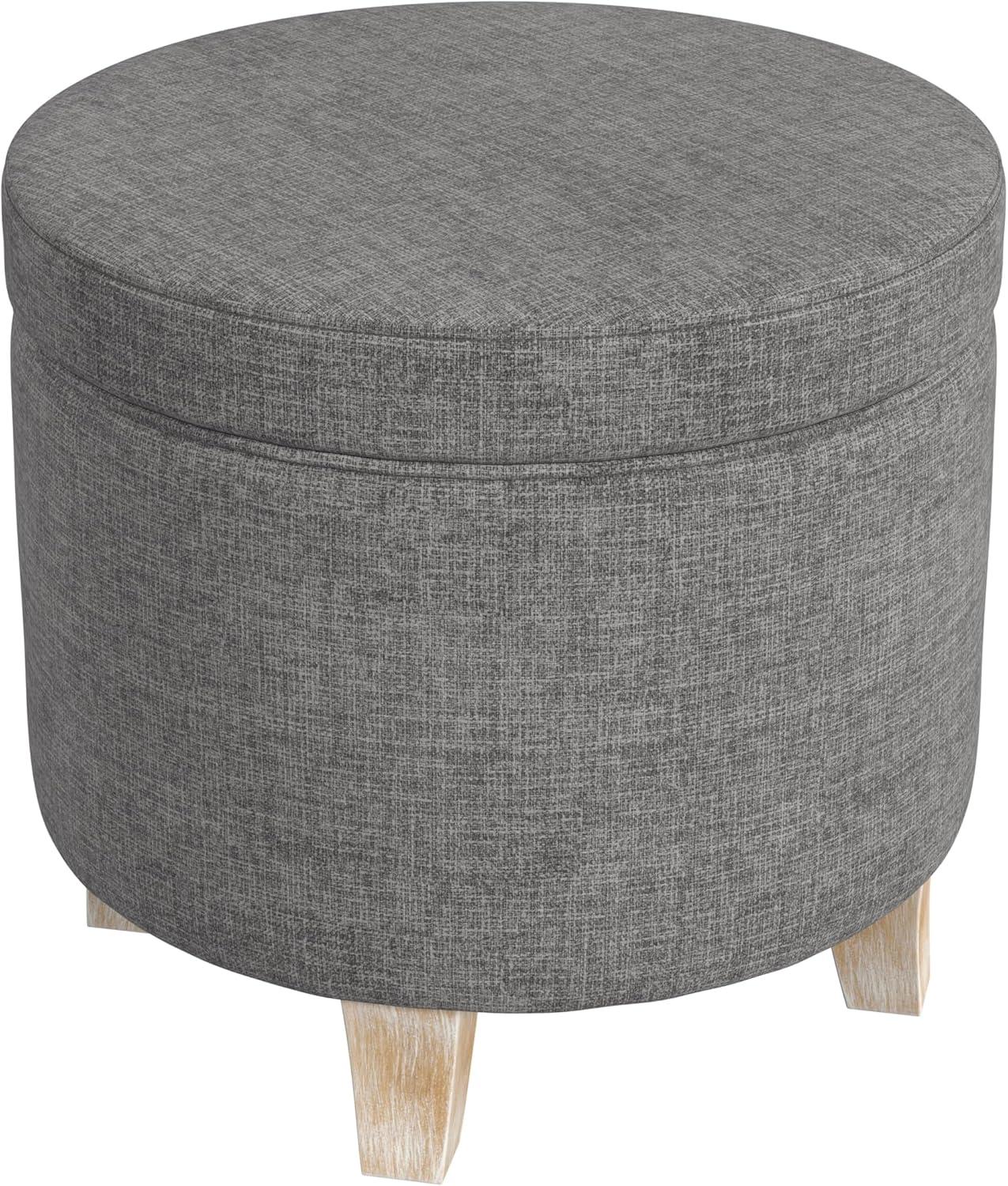 imageHomepop Home Decor Upholstered Round Storage Ottoman with Nailheads Ottoman with Storage for Living Room amp Bedroom Cream WovenGray Woven