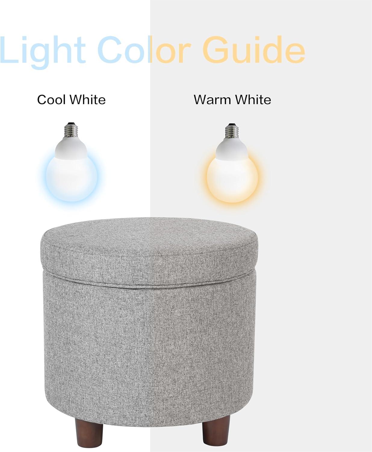 imageHomepop Home Decor Upholstered Round Storage Ottoman with Nailheads Ottoman with Storage for Living Room amp Bedroom Cream WovenLight Gray
