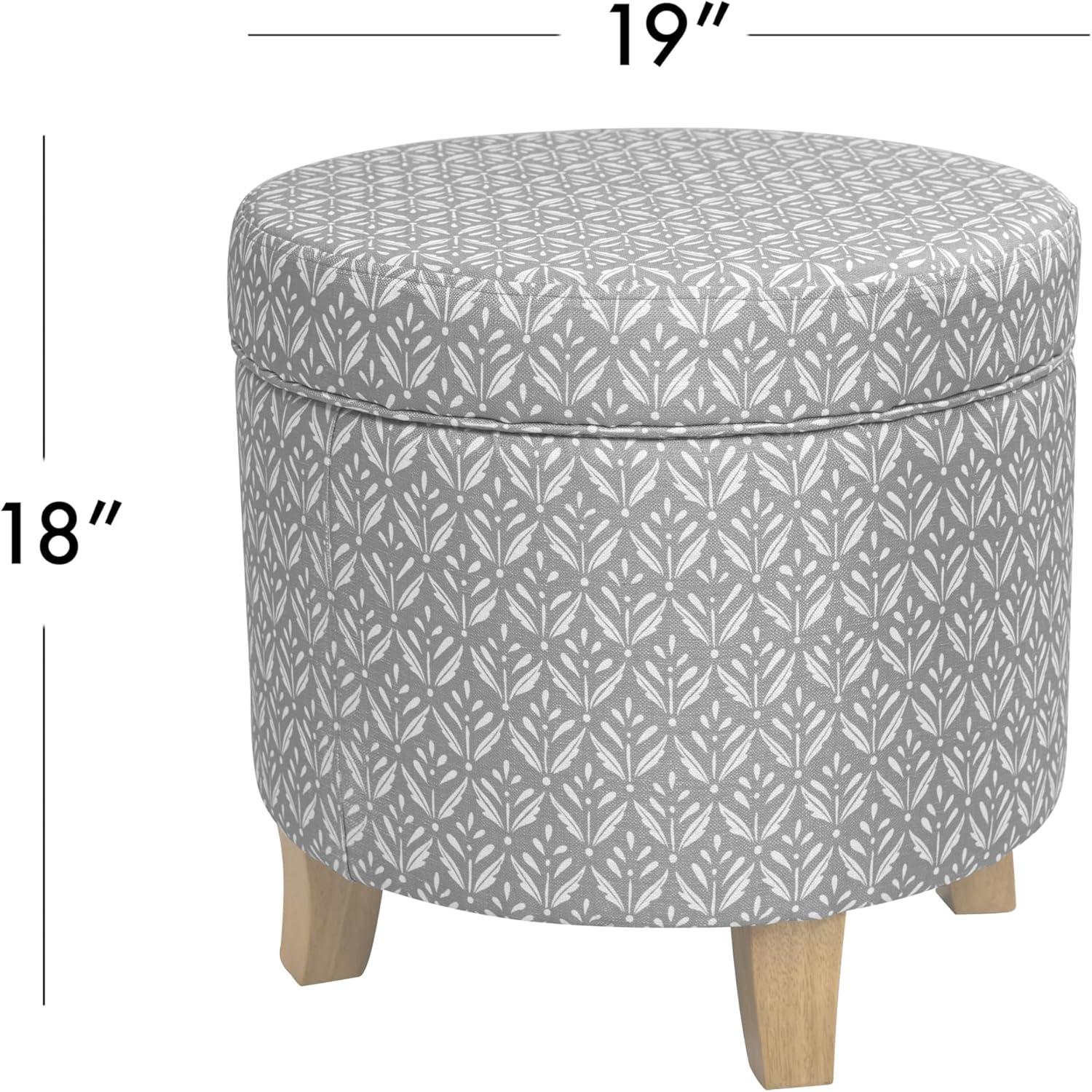 imageHomepop Home Decor Upholstered Round Storage Ottoman with Nailheads Ottoman with Storage for Living Room amp Bedroom Cream WovenLight Grey Print