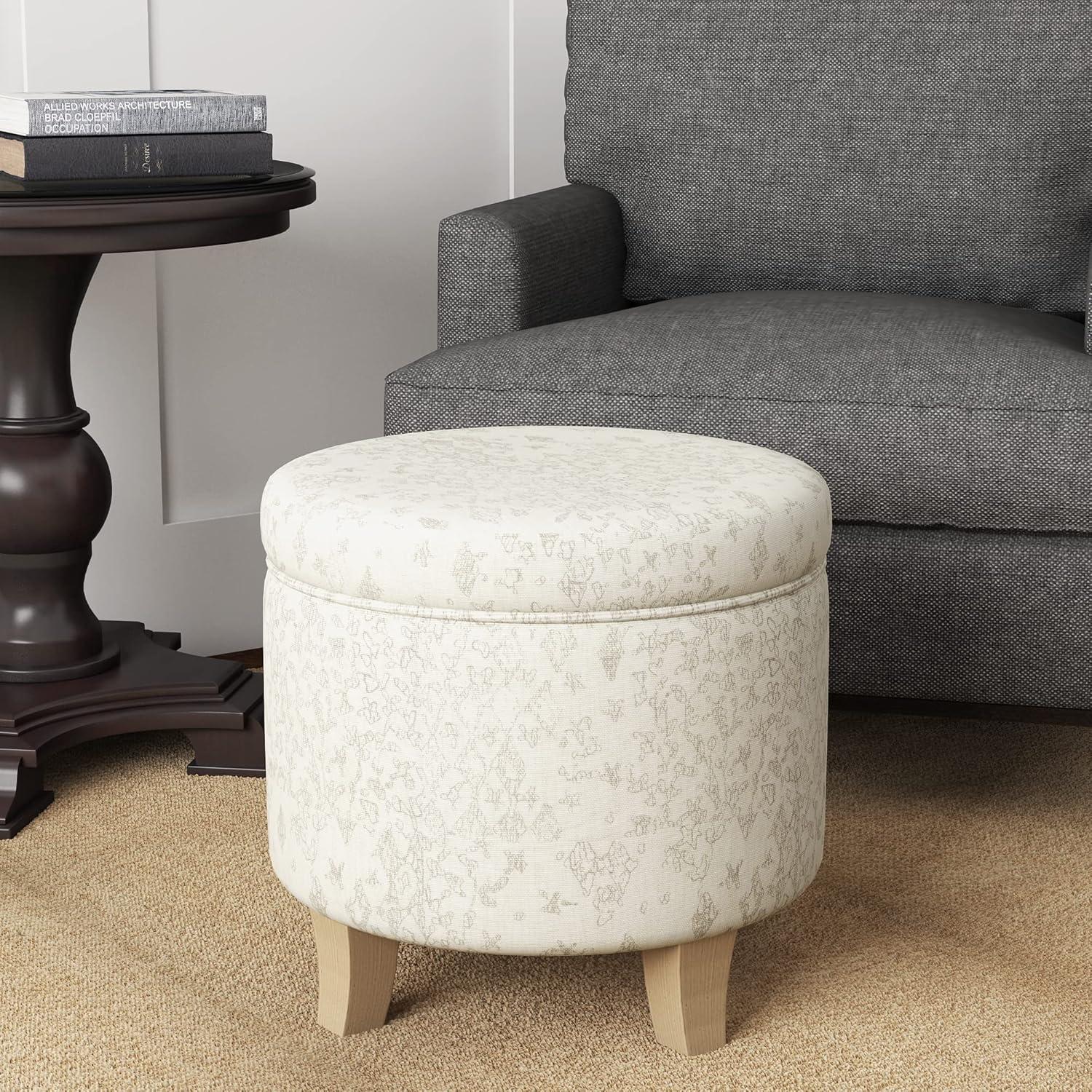 imageHomepop Home Decor Upholstered Round Storage Ottoman with Nailheads Ottoman with Storage for Living Room amp Bedroom Cream WovenLinen