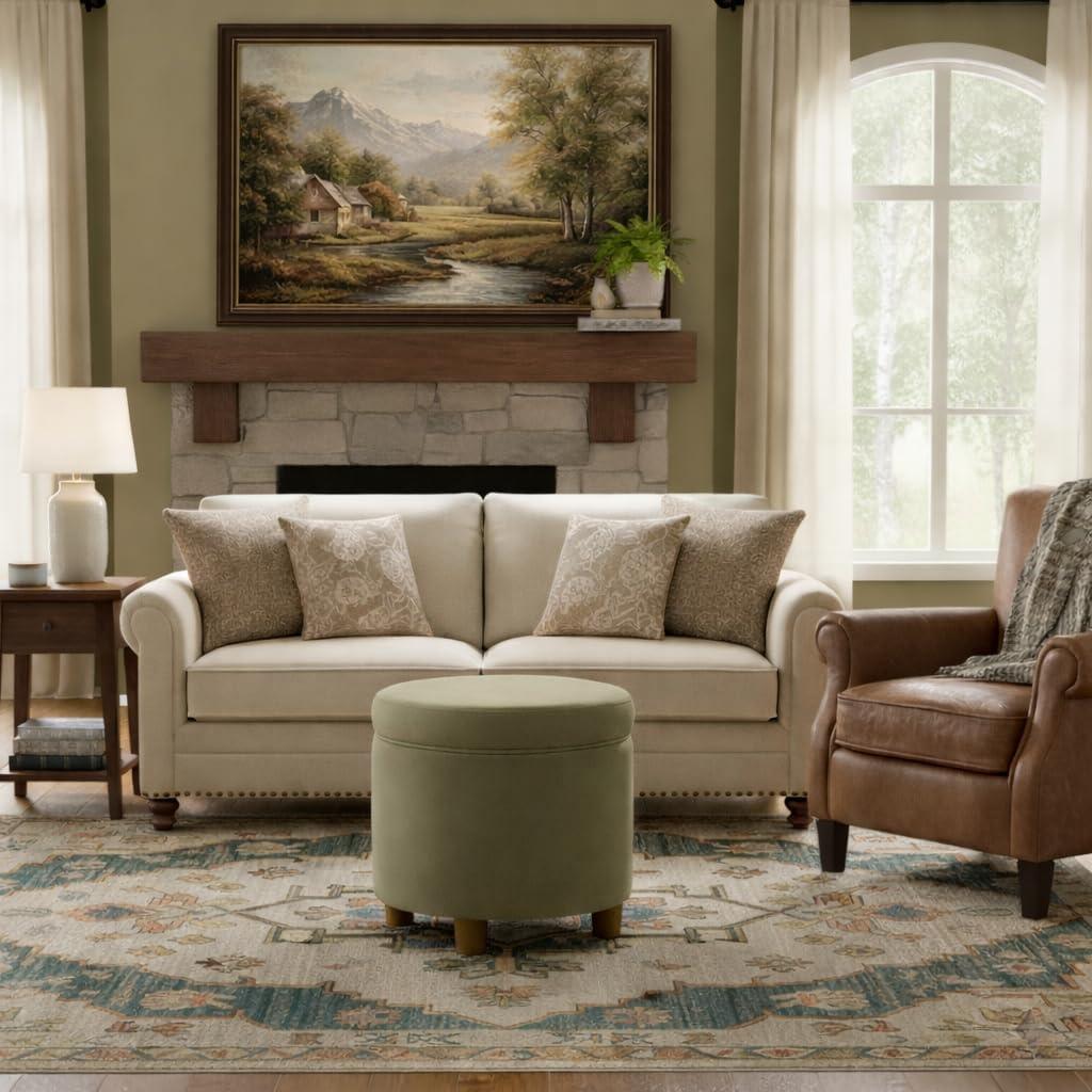 imageHomepop Home Decor Upholstered Round Storage Ottoman with Nailheads Ottoman with Storage for Living Room amp Bedroom Grey WovenLight Sage Green