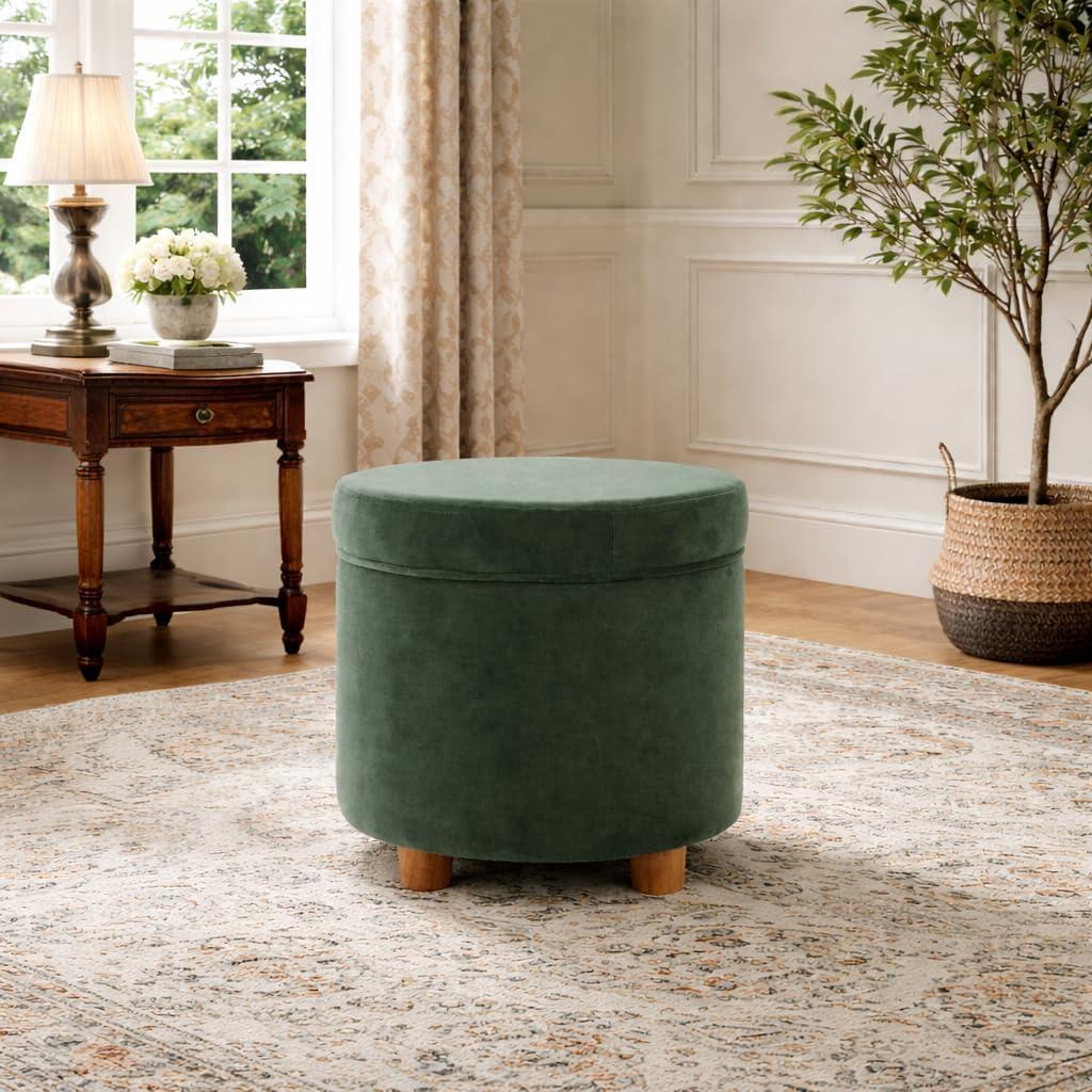 imageHomepop Home Decor Upholstered Round Storage Ottoman with Nailheads Ottoman with Storage for Living Room amp Bedroom Grey WovenLoden Green