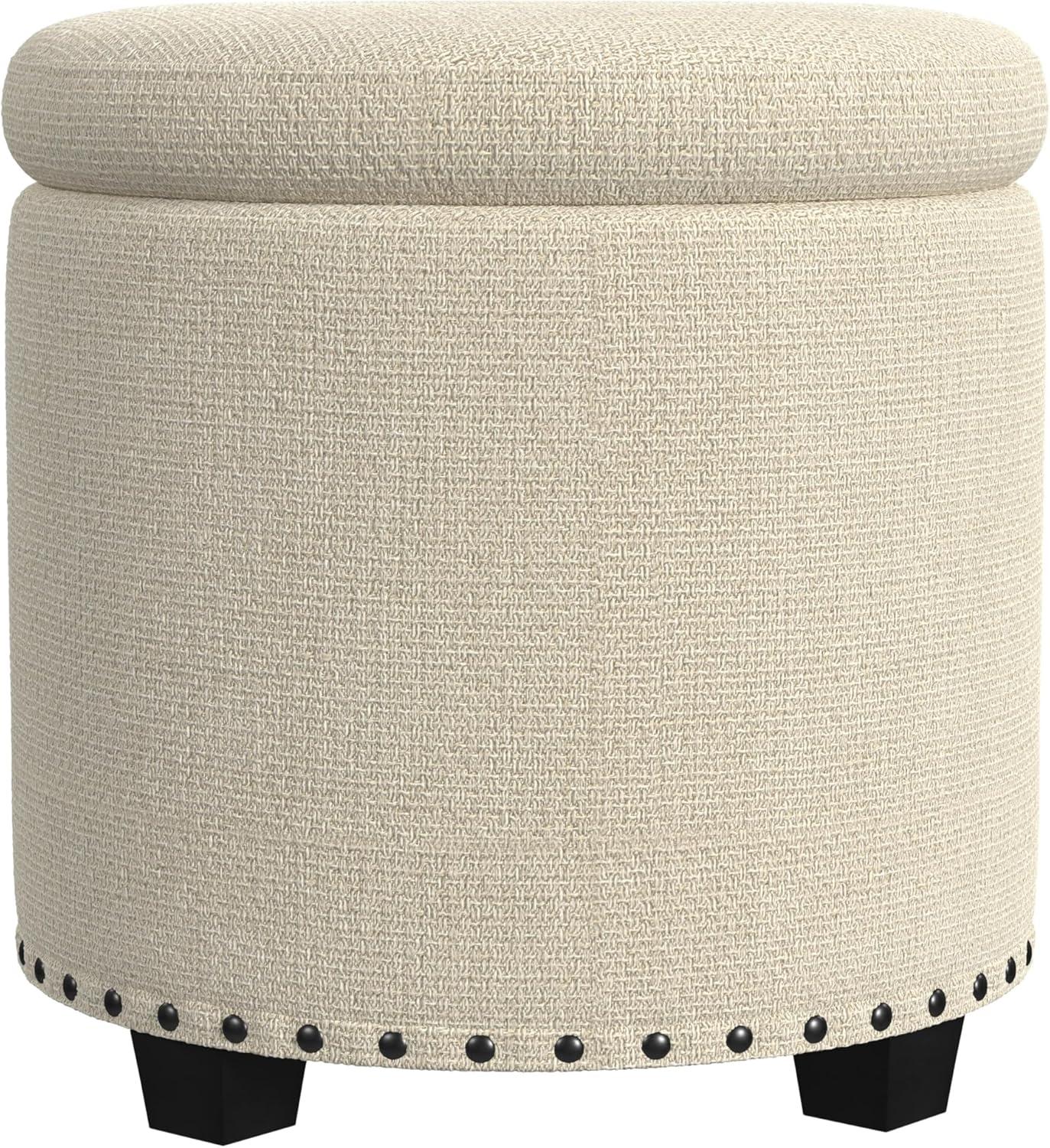 imageHomepop Home Decor Upholstered Round Storage Ottoman with Nailheads Ottoman with Storage for Living Room amp Bedroom Grey WovenOatmeal Linen